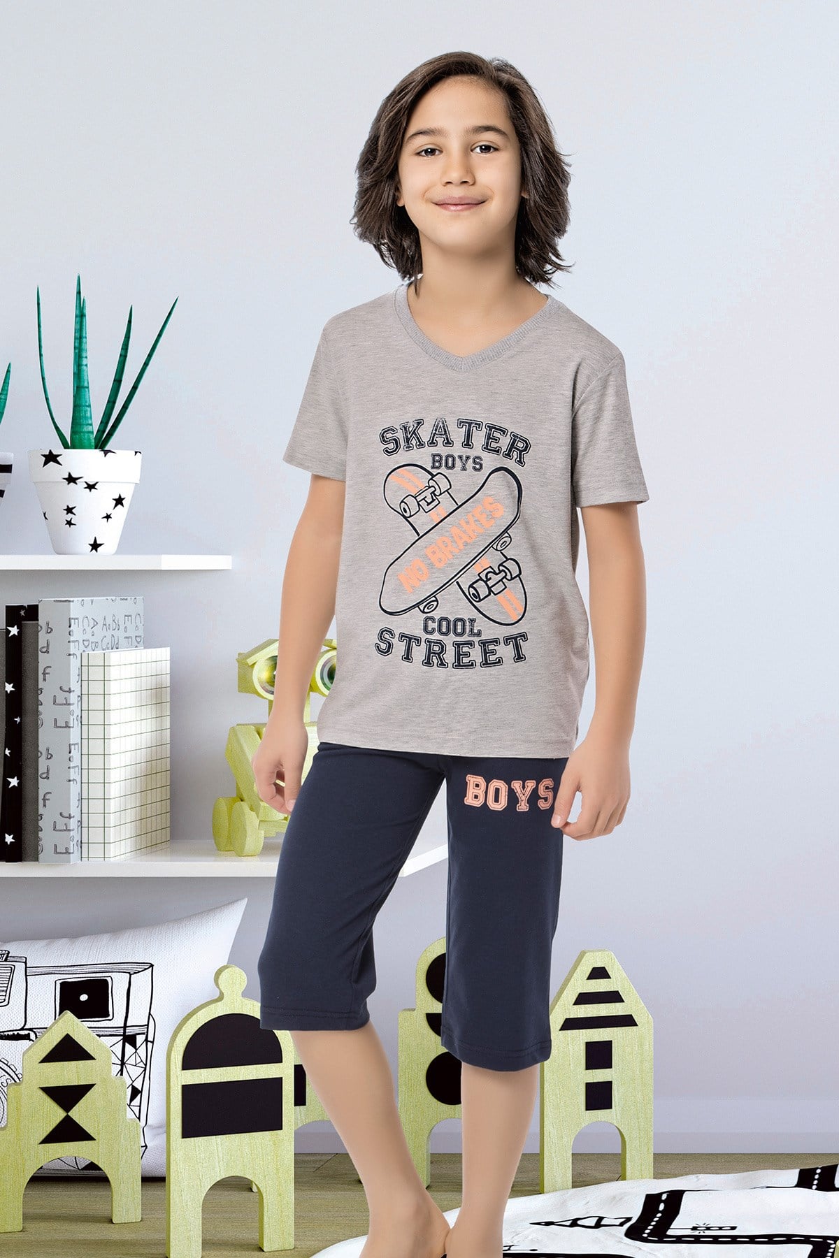 Erkek Çocuk Kapri Pijama Takımı-5456