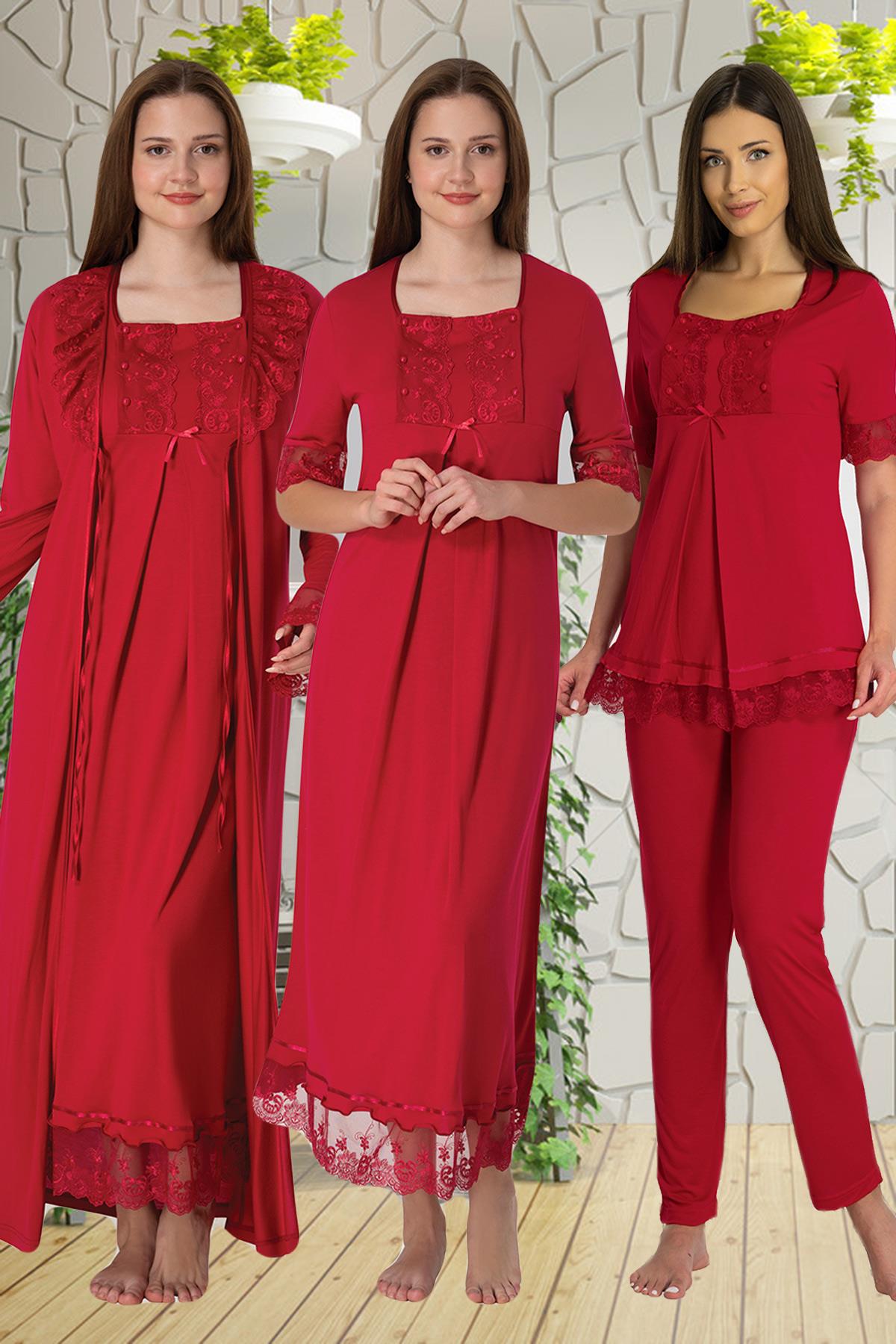 Effortt 6036 Vişne Dantelli 4lü Lohusa Seti