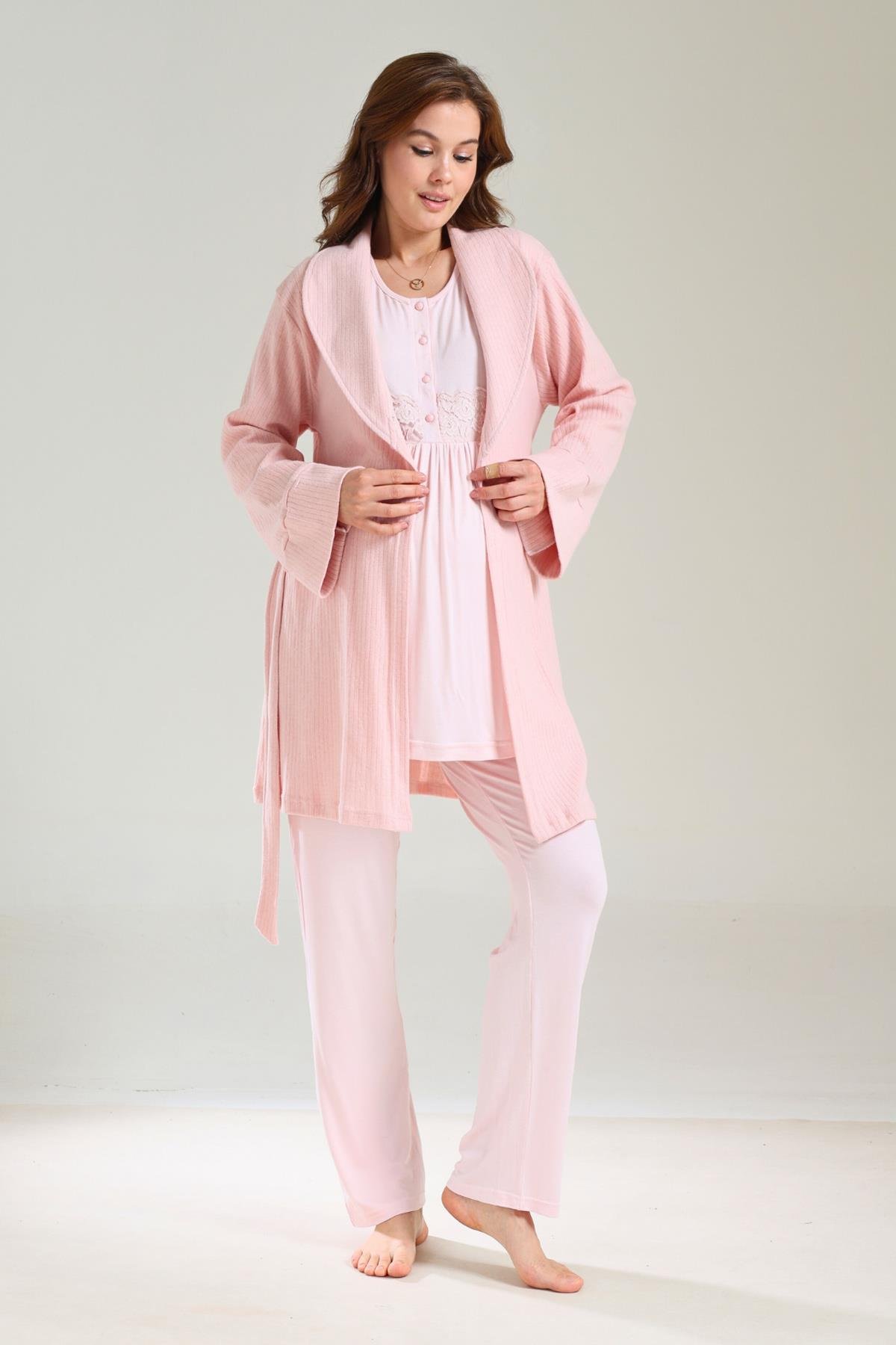 Rimel Life 1036 Pudra Pembe Sabahlıklı Lohusa Pijama Takımı