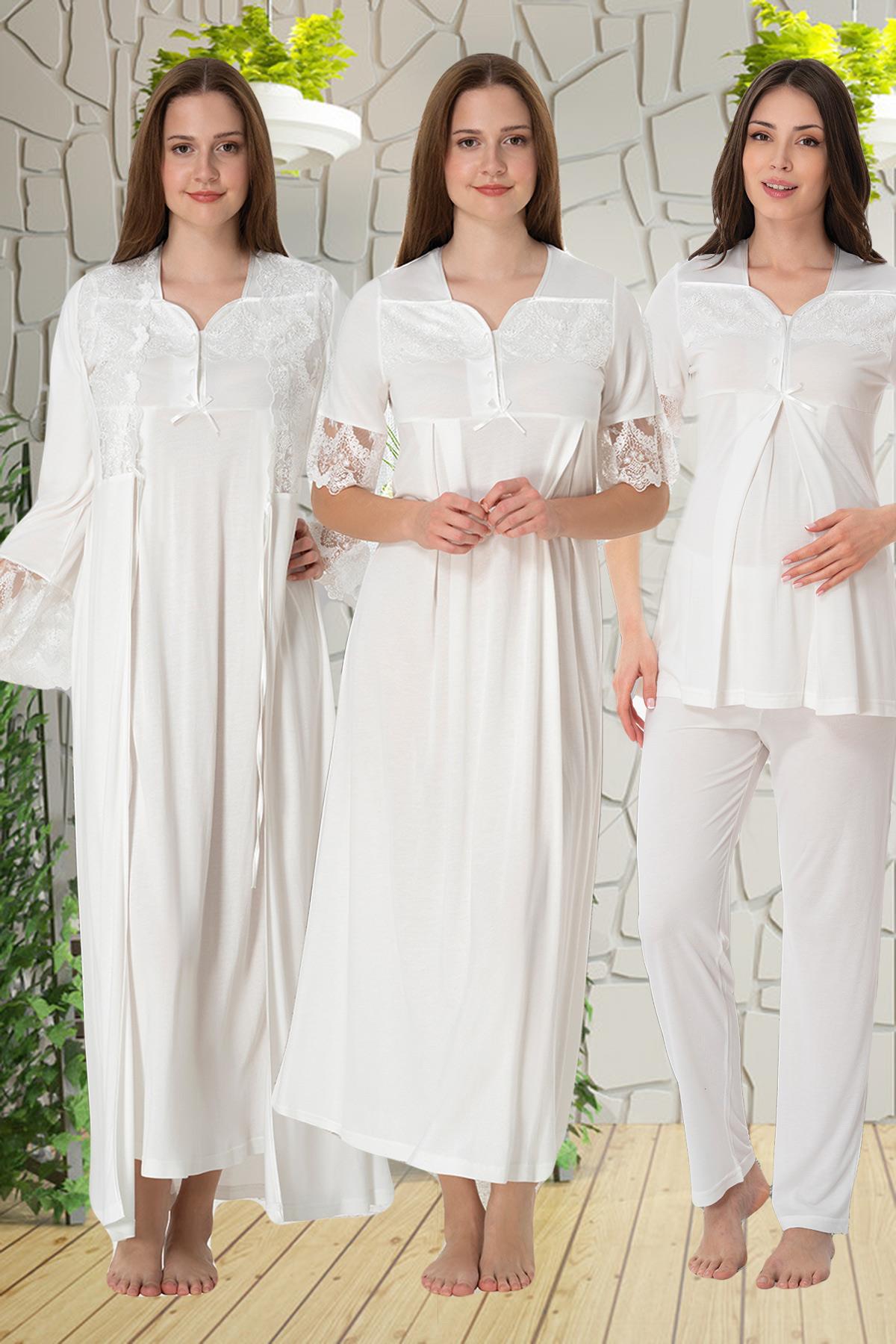 Effortt 9016 Ekru Dantelli 4lü Lohusa Seti