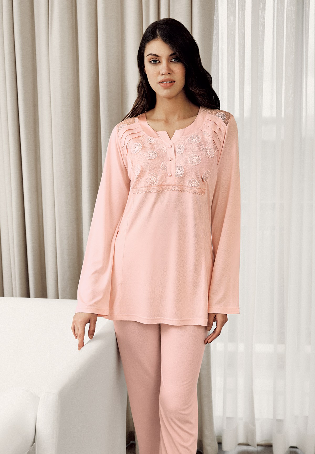 Fc Fantasy 8022 Papatya Desen Dantelli Lohusa Pijama Takımı