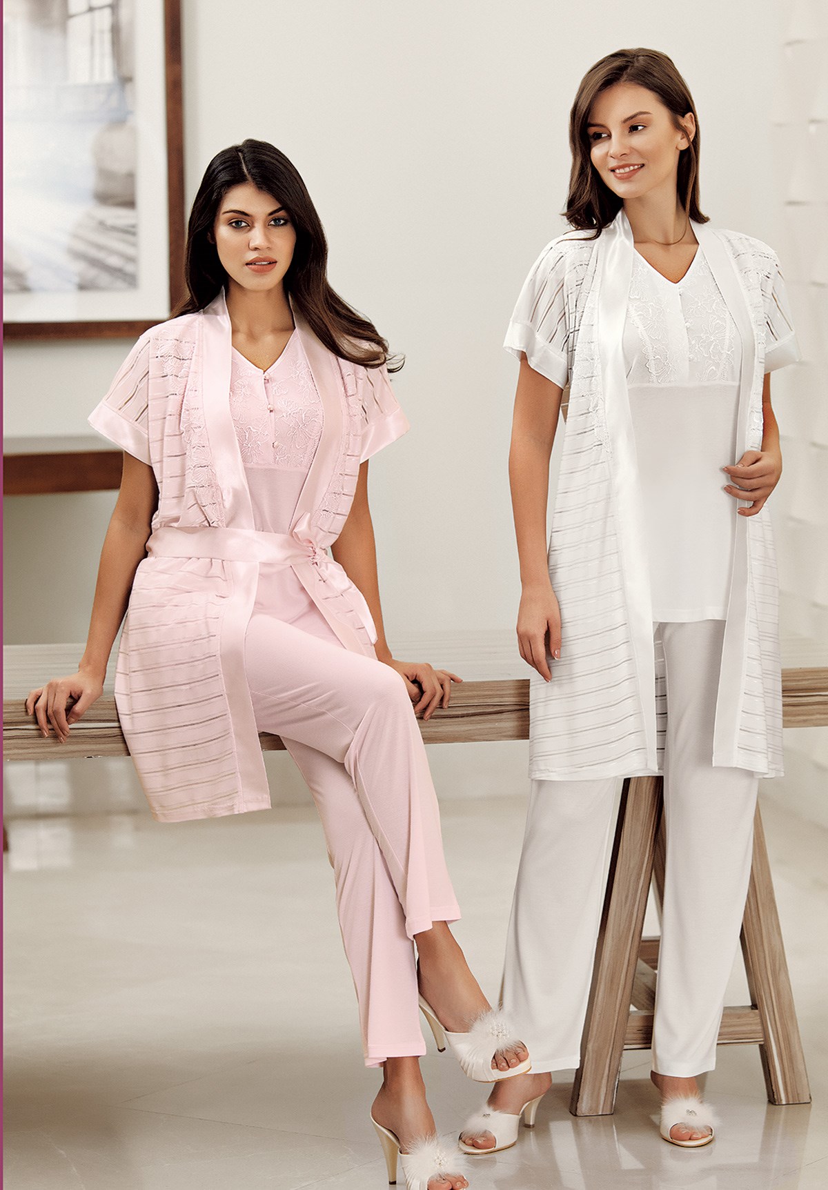 Fc Fantasy 8029 Yasemin Desen Sabahlıklı Lohusa Pijama Takımı
