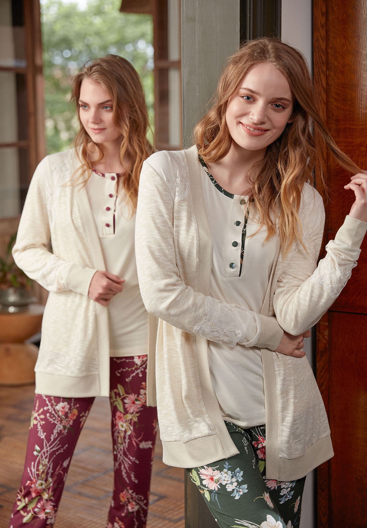 Feyza 3322 Floral Patterned Maternity Pajama and Robe Set