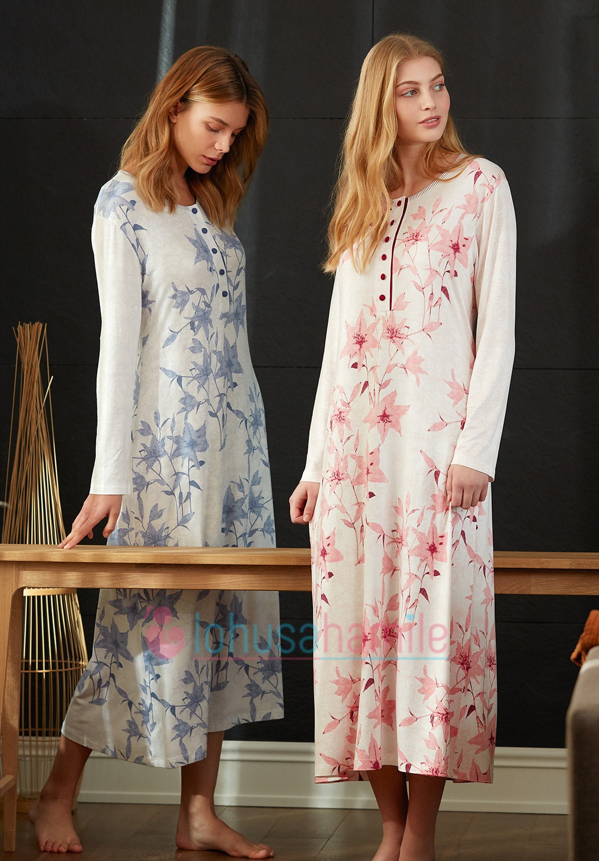Feyza 3424 Flower Patterned Maternity Nightgown Set