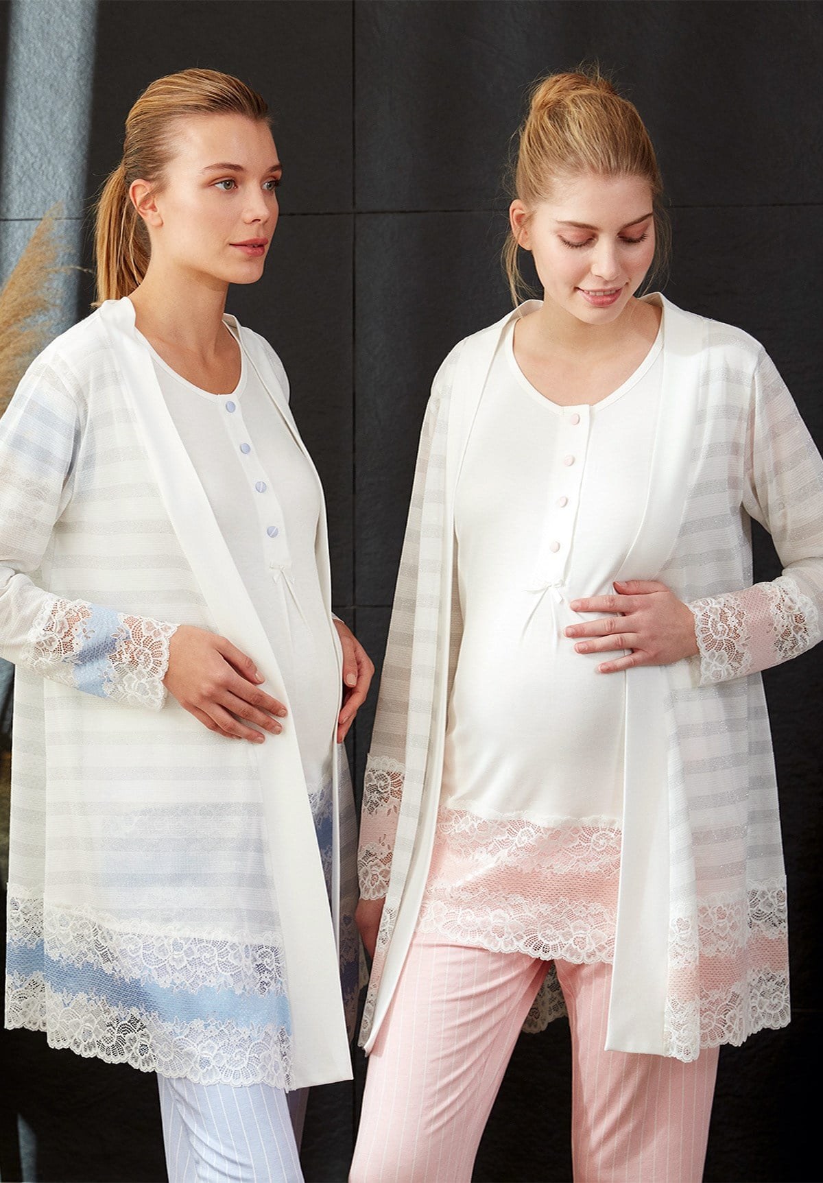 Feyza 3477 Dantelli Sabahlıklı Lohusa Pijama Takımı