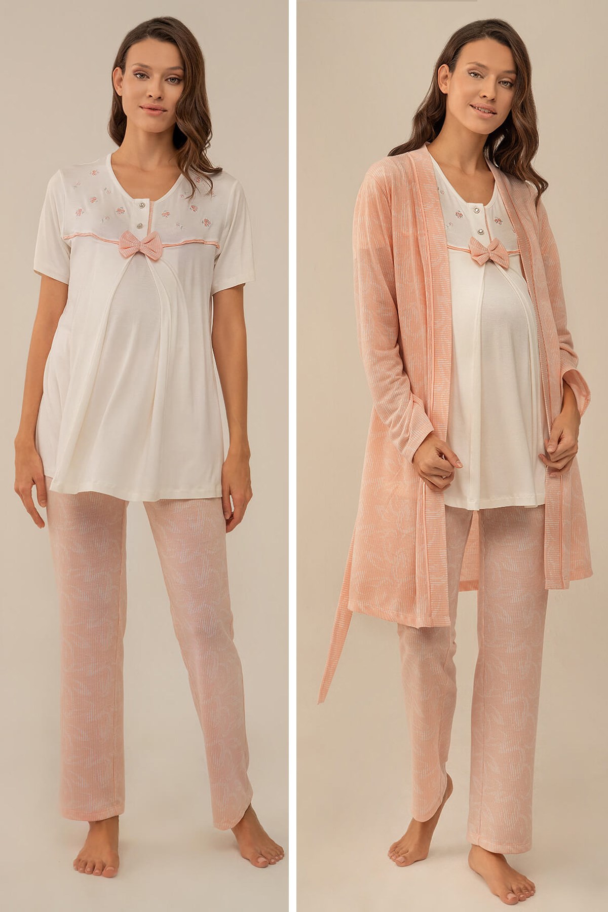 Feyza 4119 Pembe Jakar Sabahlıklı Lohusa Pijama
