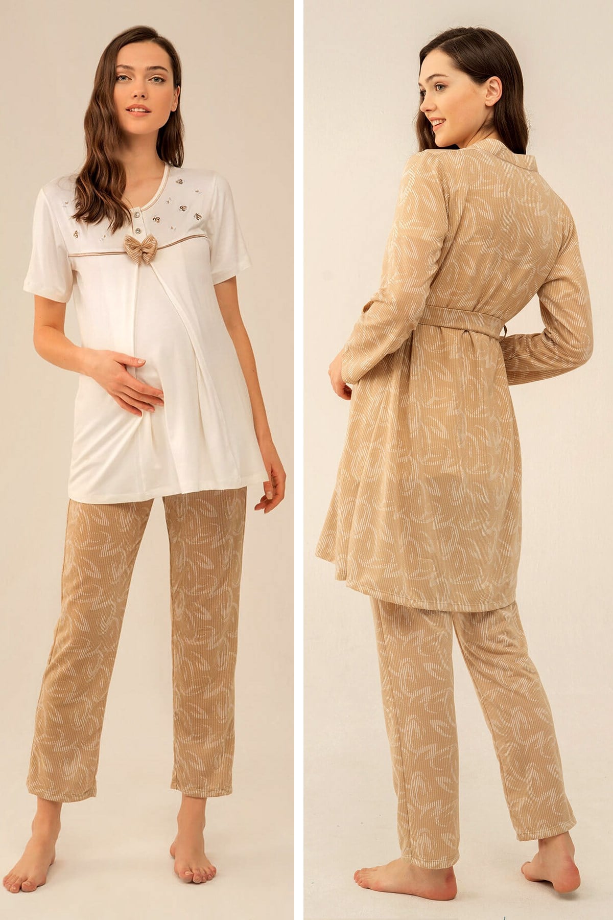 Feyza 4119 Vizon Jakar Sabahlıklı Lohusa Pijama