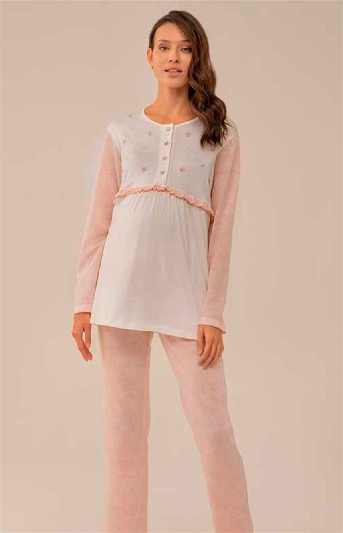 Feyza 4120 Pembe Çiçek Desenli Lohusa Pijama