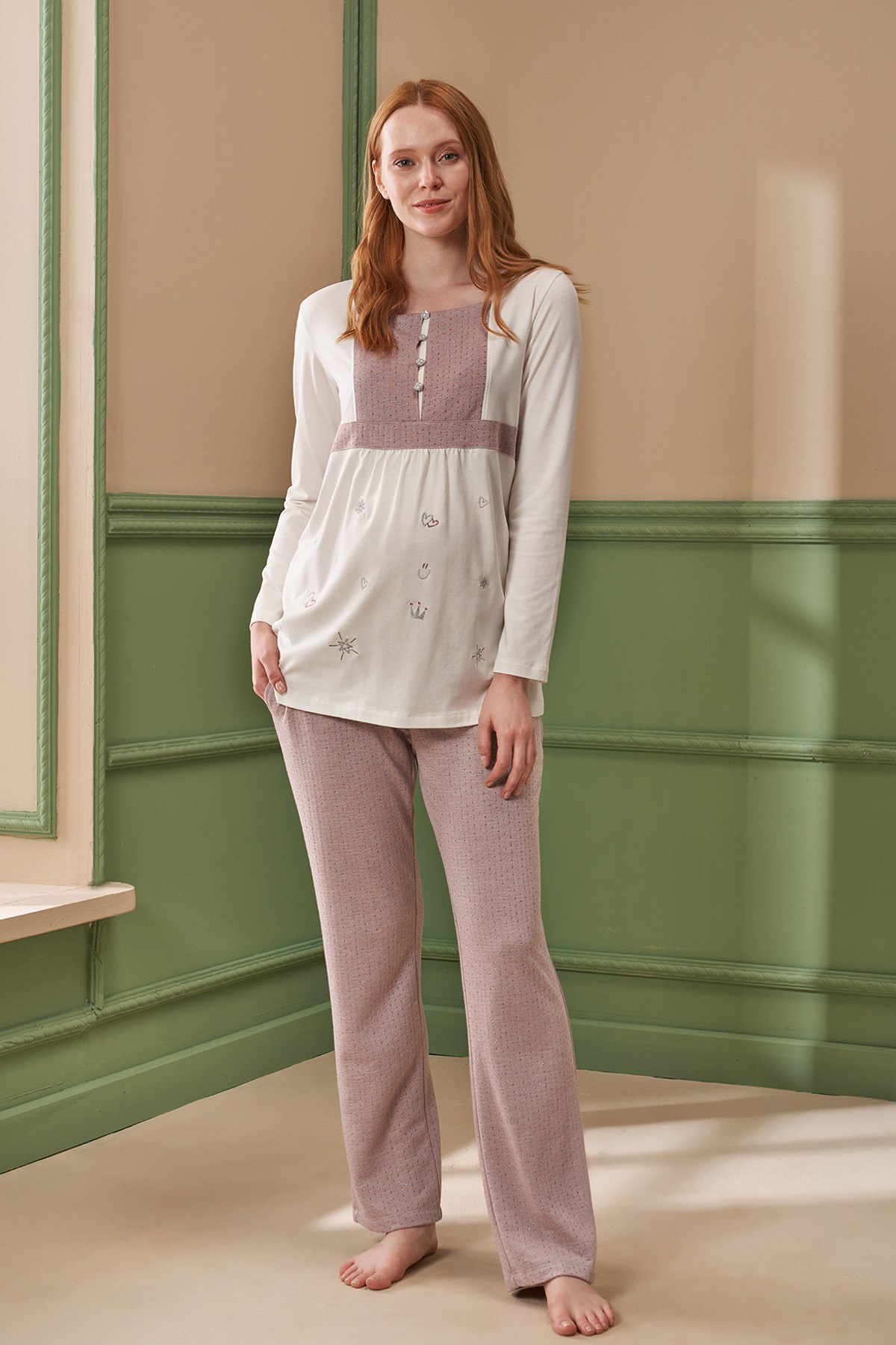 Feyza 4278 Pembe Lohusa Pijama Takımı