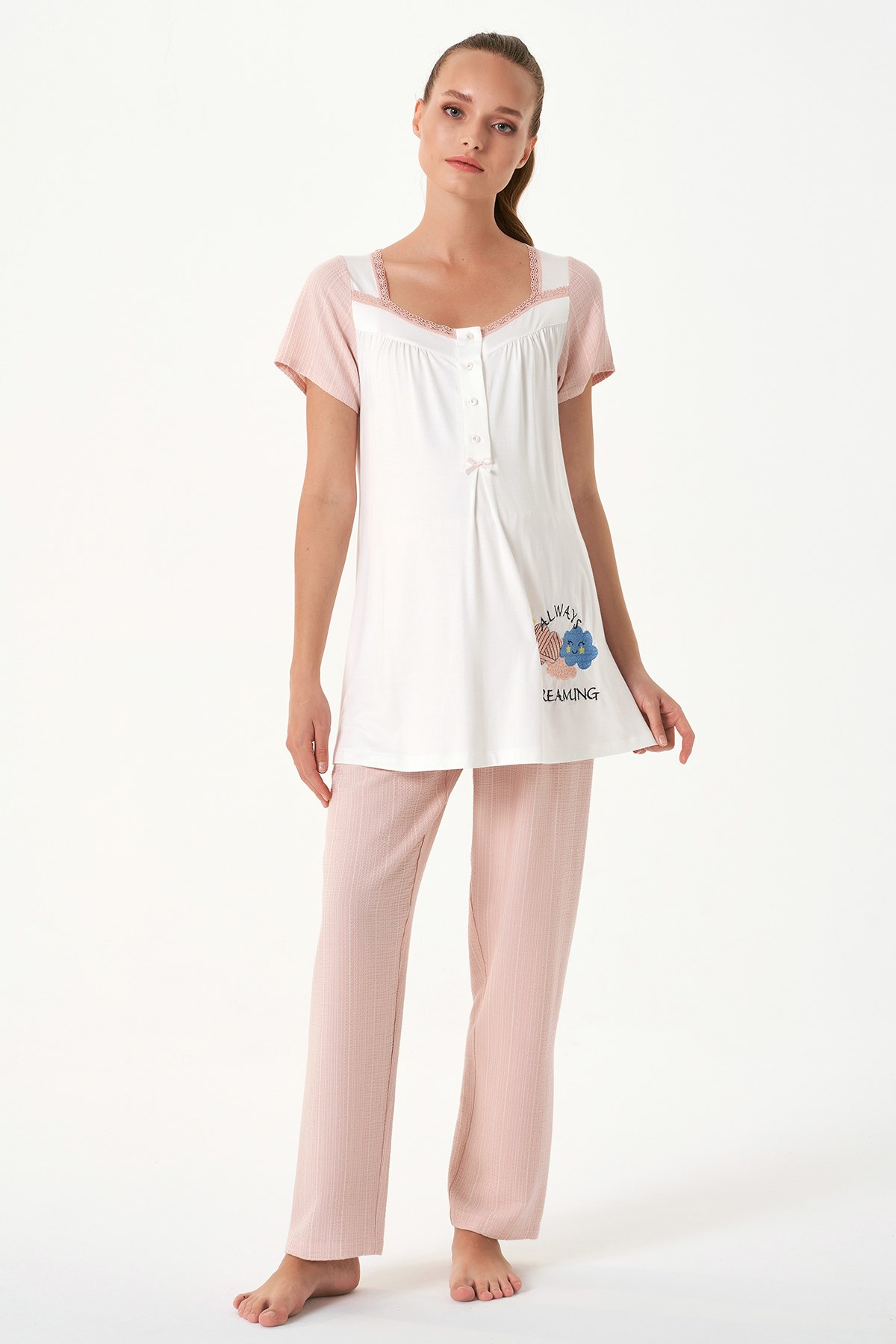 Feyza 4476 Pudra Pembe Lohusa Pijama Takımı
