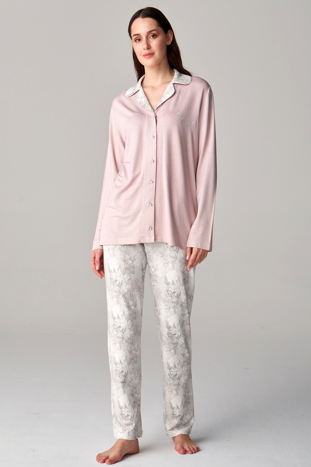 Feyza 4684 Pembe Önden Düğmeli Lohusa Pijama Takımı