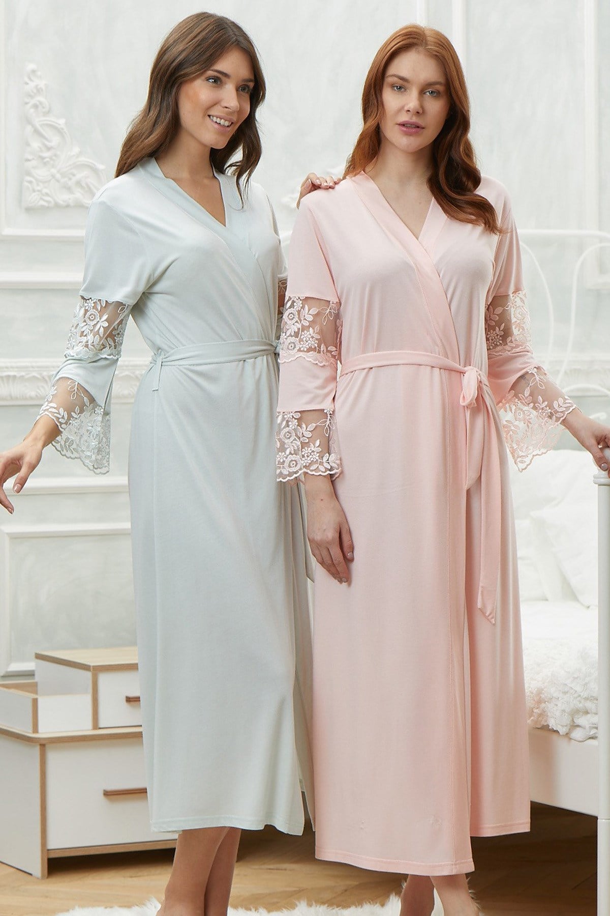 Flz 22260 Kolları Dantel Lohusa Sabahlık