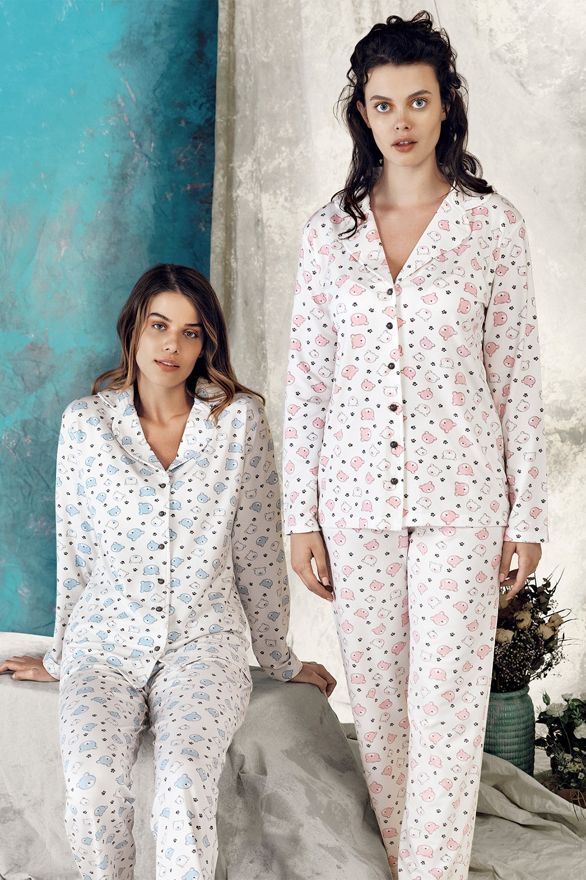 Haluk Bayram 3602 Çiçek Desen Önden Düğmeli Lohusa Pijama Takımı