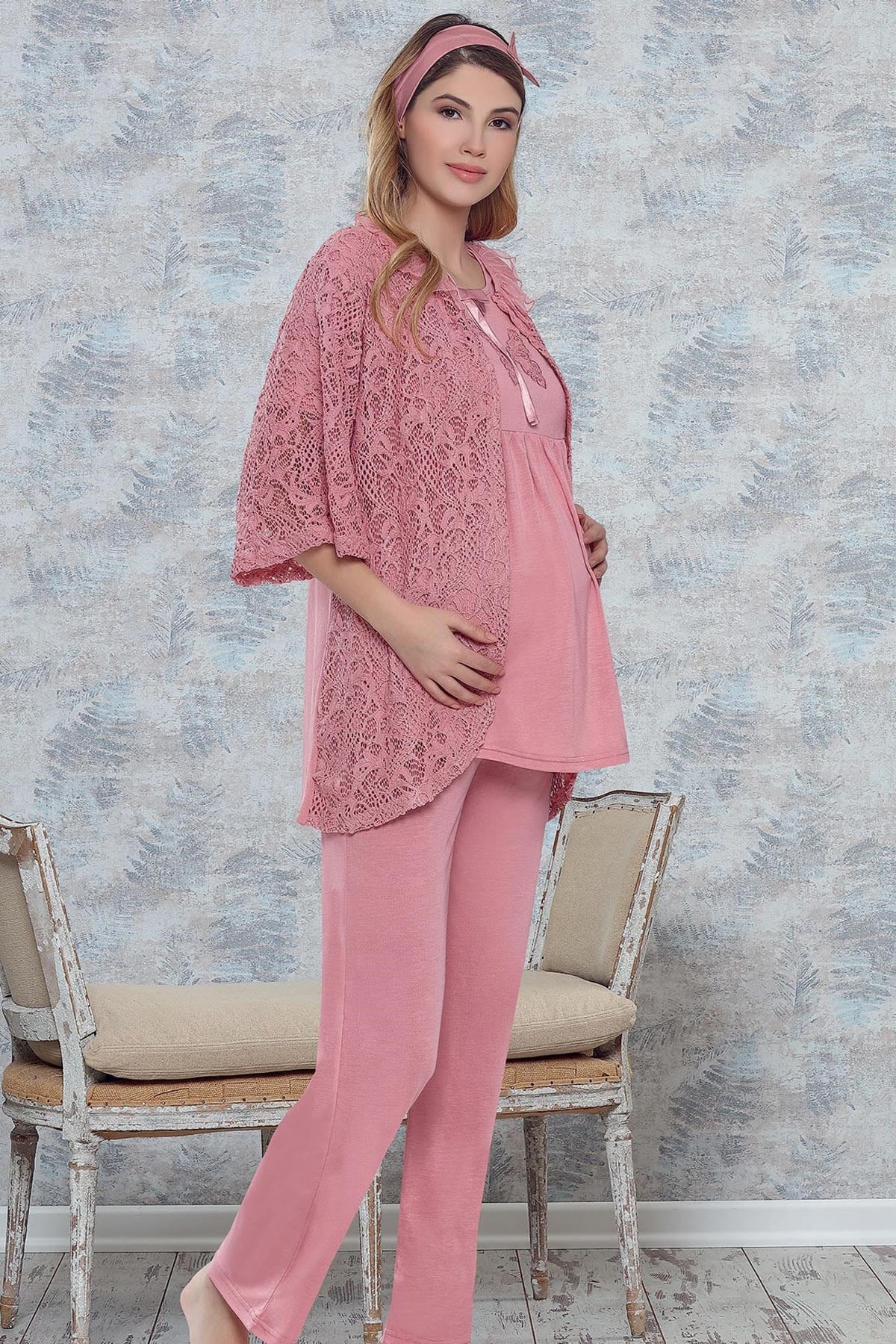 Haluk Bayram 3742 Gülkurusu Sabahlıklı Lohusa Pijama Takımı