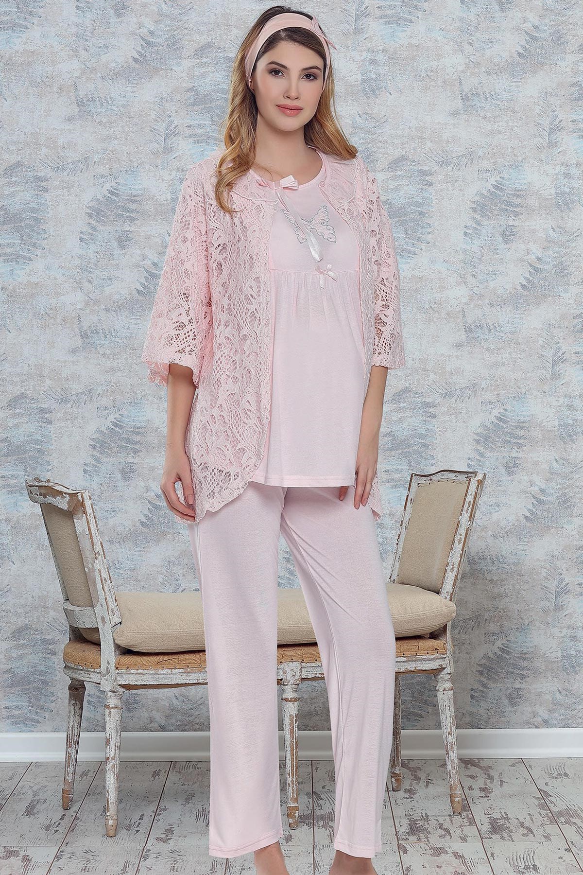 Haluk Bayram 3742 Somon Pembe Sabahlıklı Lohusa Pijama Takımı
