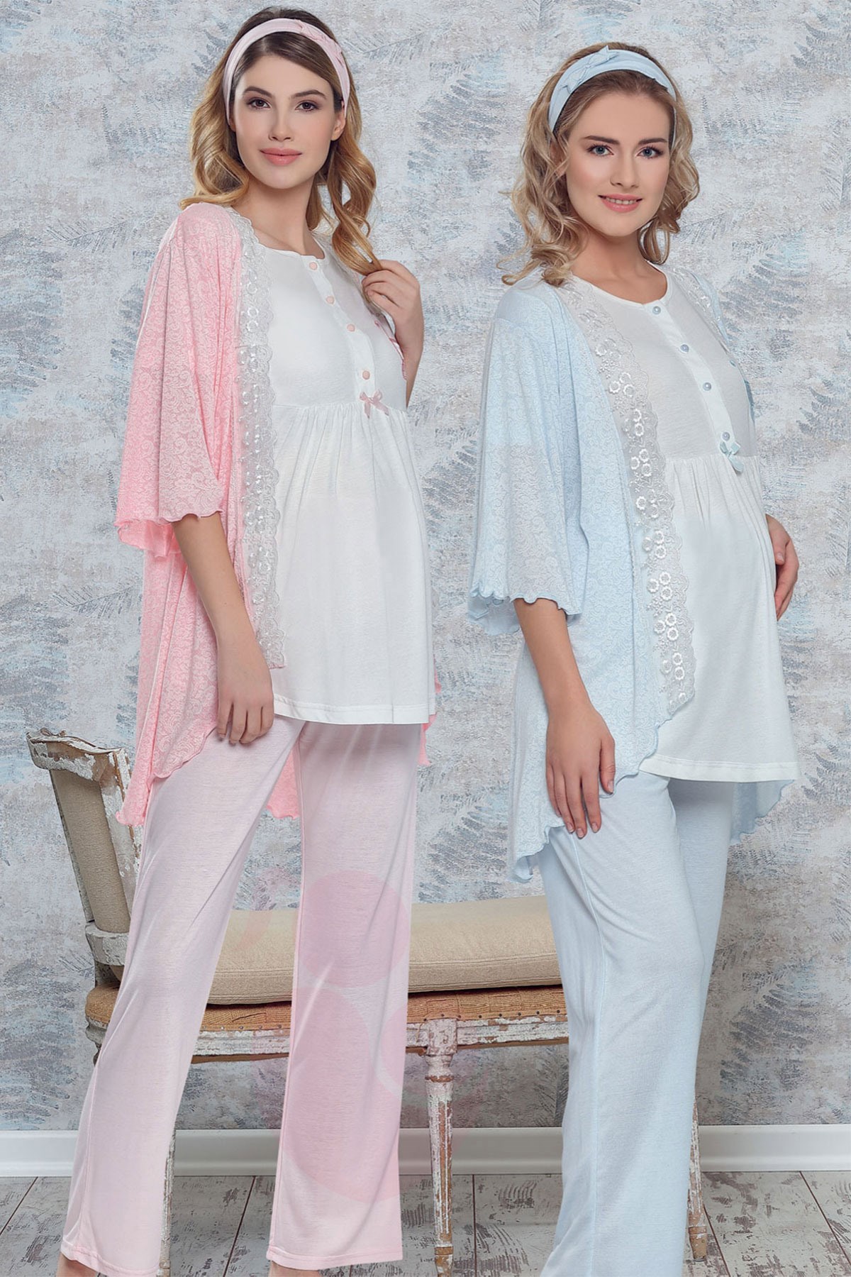 Haluk Bayram 3750 Dantel Kenar Sabahlıklı Lohusa Pijama Takımı
