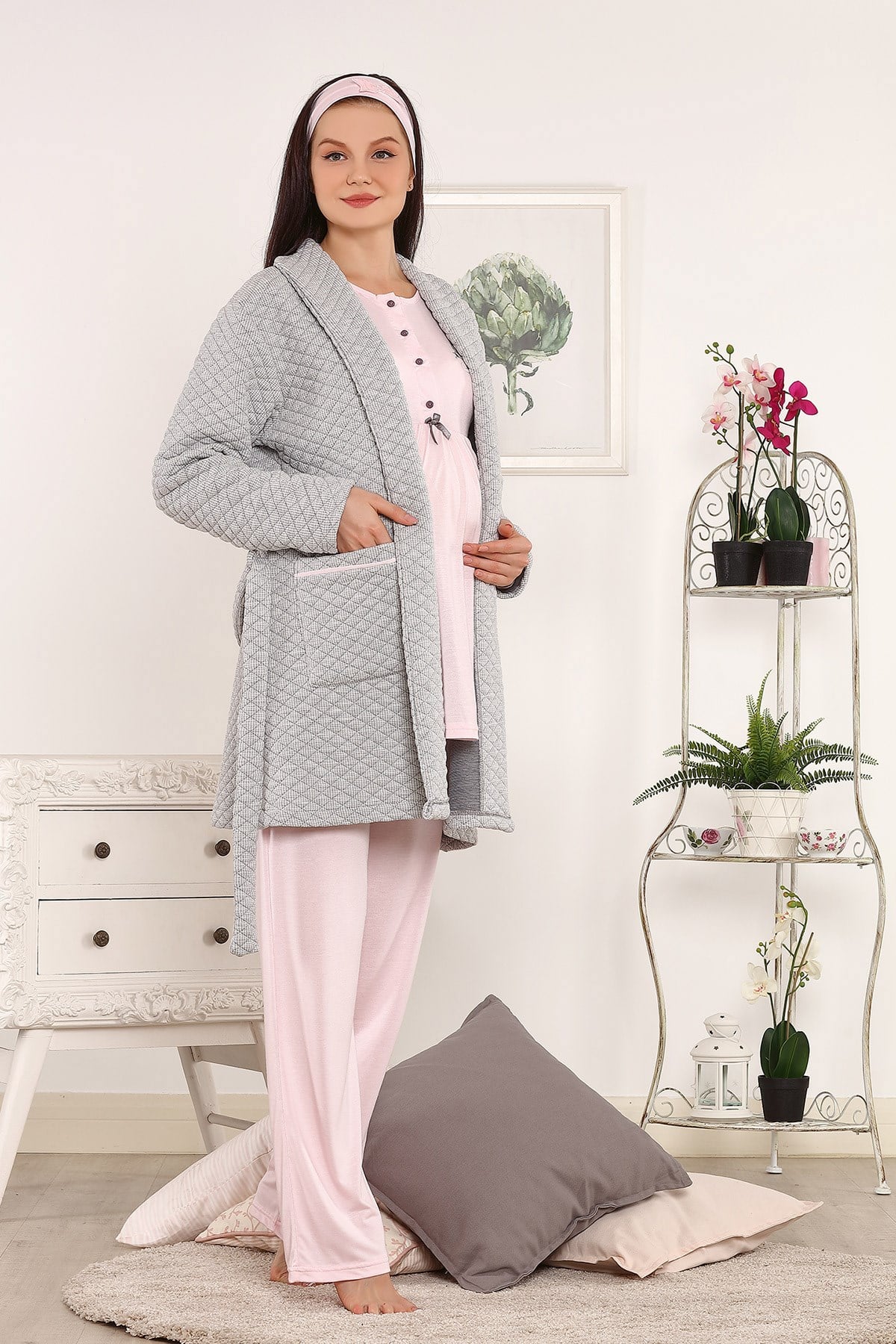 Haluk Bayram 3807 Pudra Kapitone Sabahlıklı Lohusa Pijama