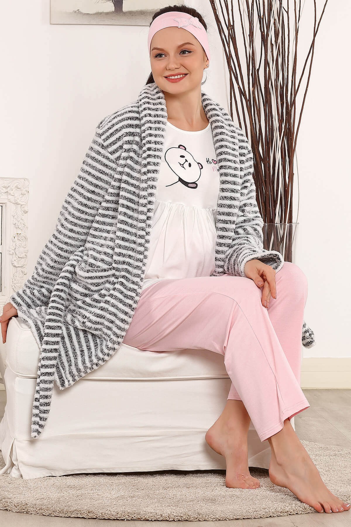 Haluk Bayram 3814 Pembe Welsoft Sabahlıklı Lohusa Pijama