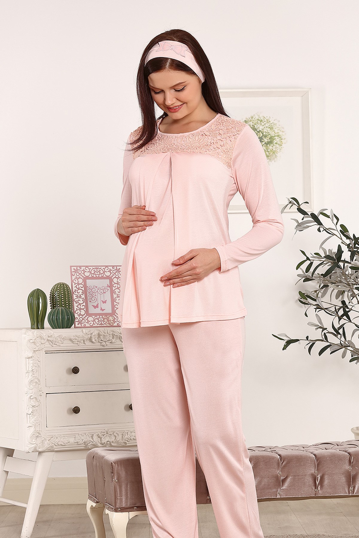 Haluk Bayram 3824 Dantelli Somon Lohusa Pijama