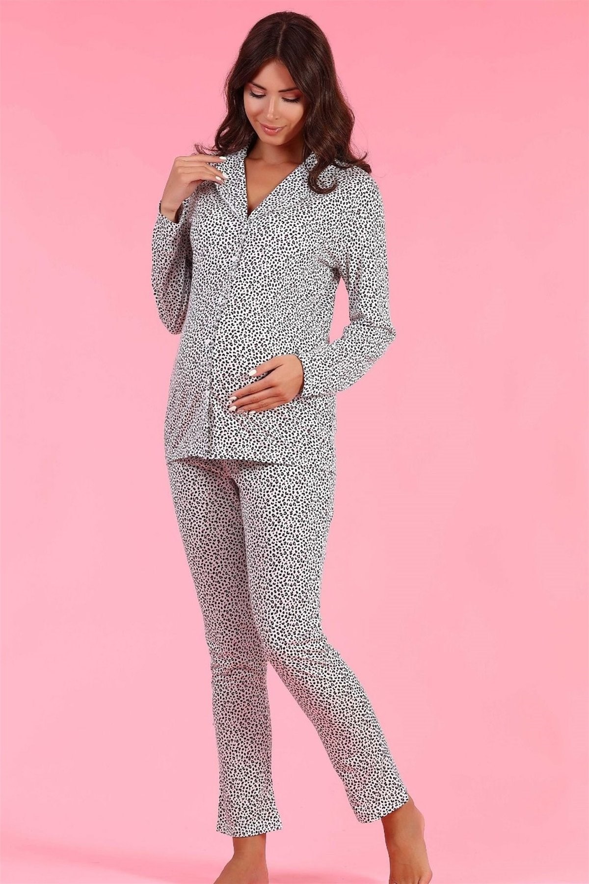 Haluk Bayram 4034 Puan Desen Önden Düğmeli Lohusa Pijama Takımı