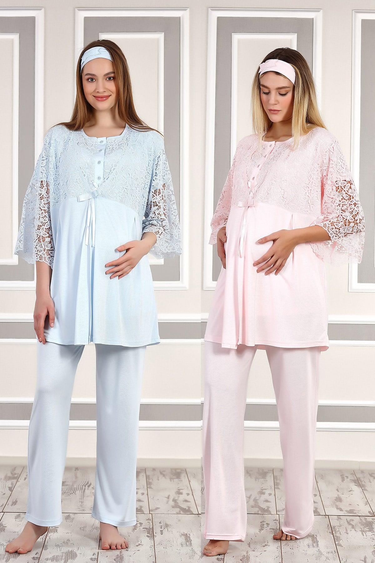 Haluk Bayram 4107 Dantel Sabahlıklı Lohusa Pijama Takımı