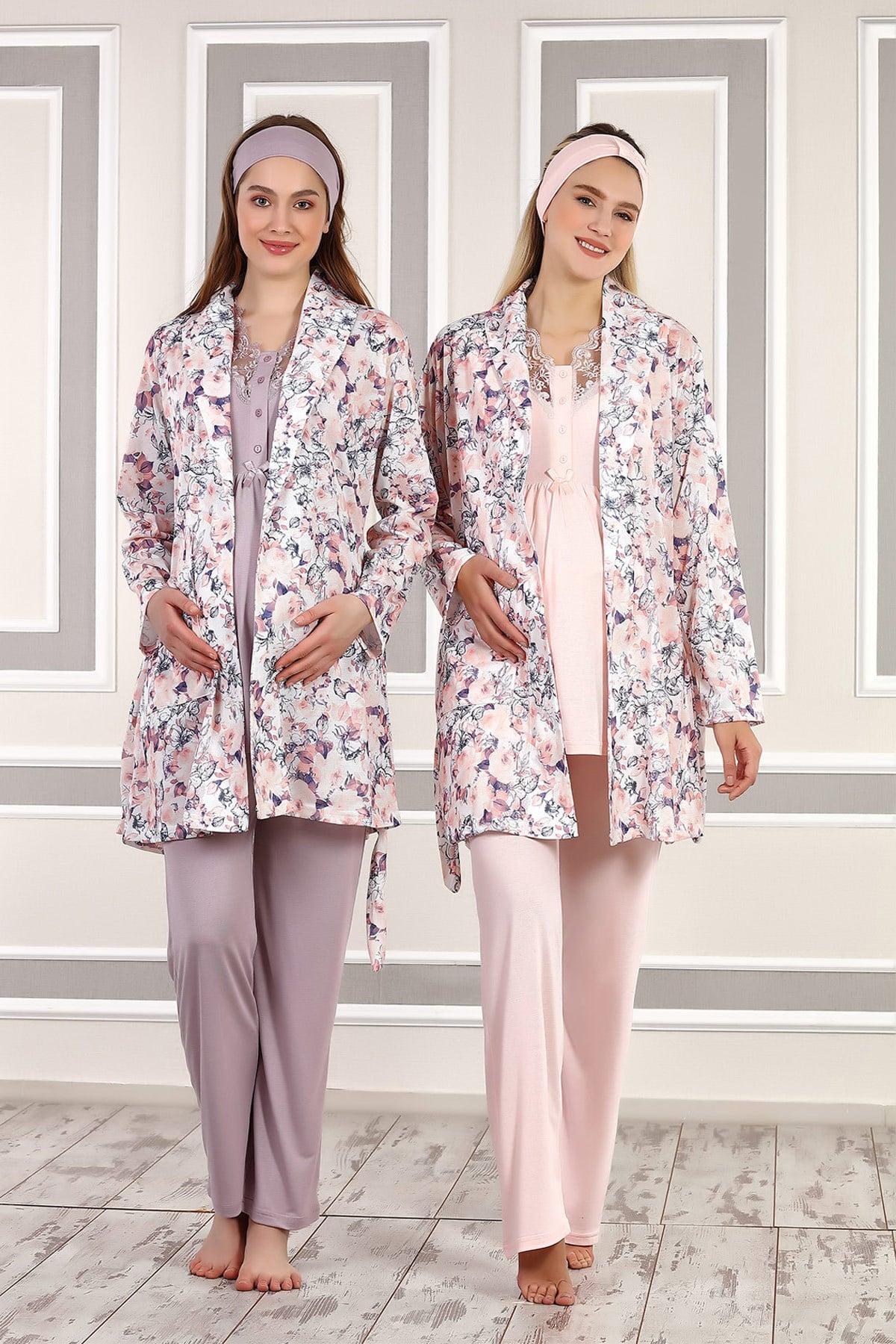 Haluk Bayram 4109 Çiçek Sabahlıklı Lohusa Pijama Takımı