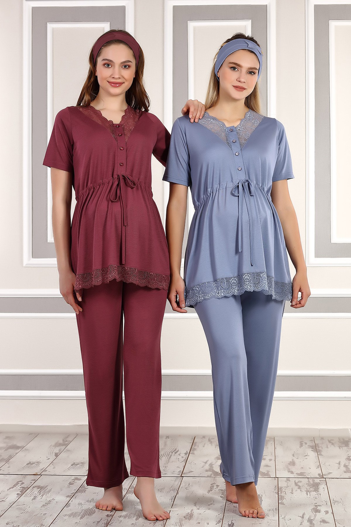 Haluk Bayram 4132 Yakası Dantelli Lohusa Pijama Takımı