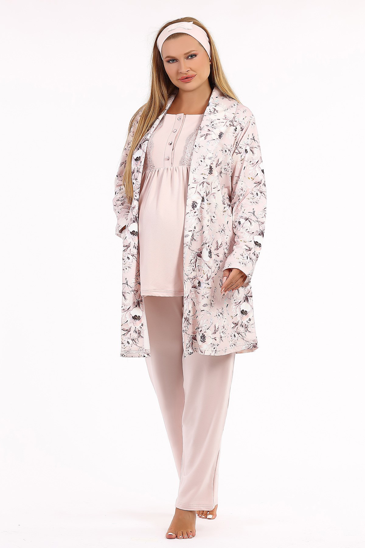 Haluk Bayram 4216 Bej Sabahlıklı Lohusa Pijama Takımı