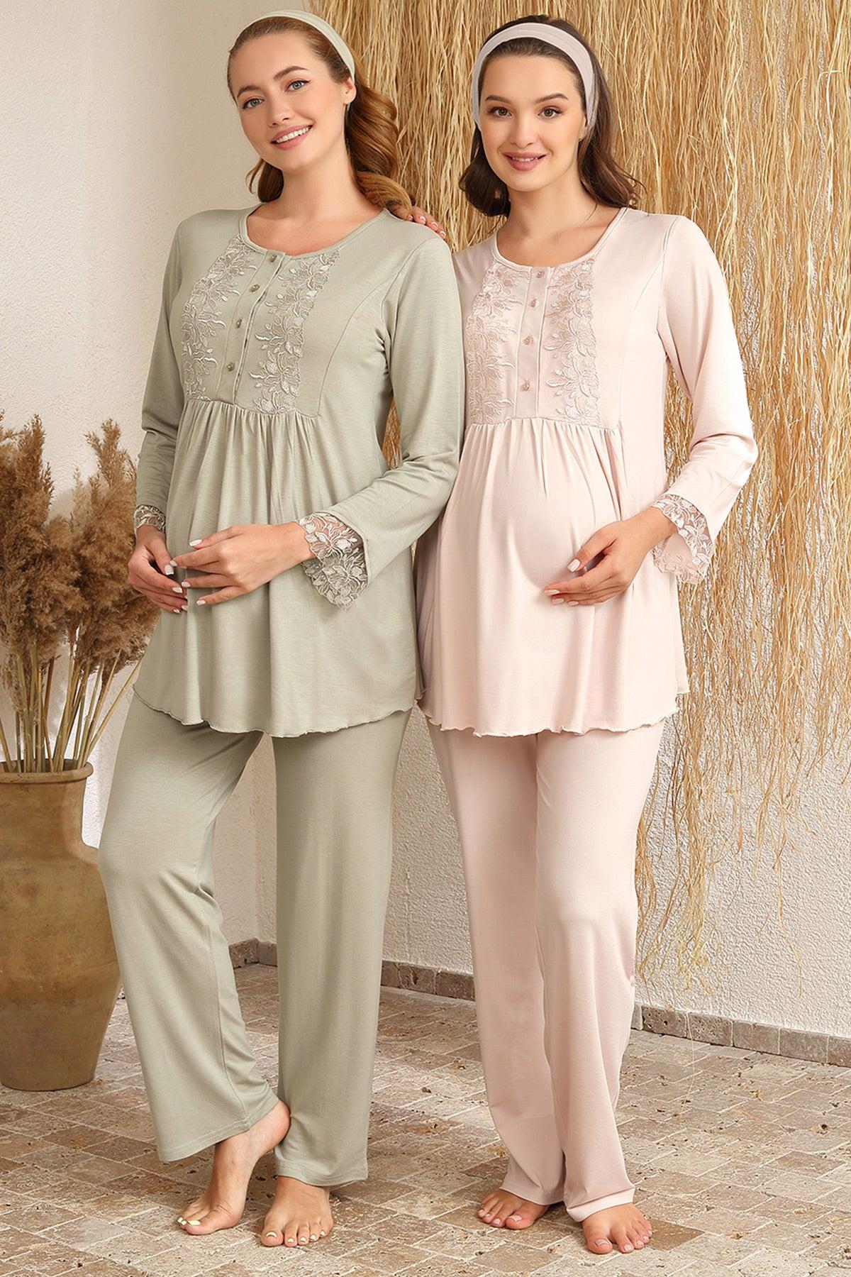 Haluk Bayram 4427 Kolları Dantelli Lohusa Pijama Takımı