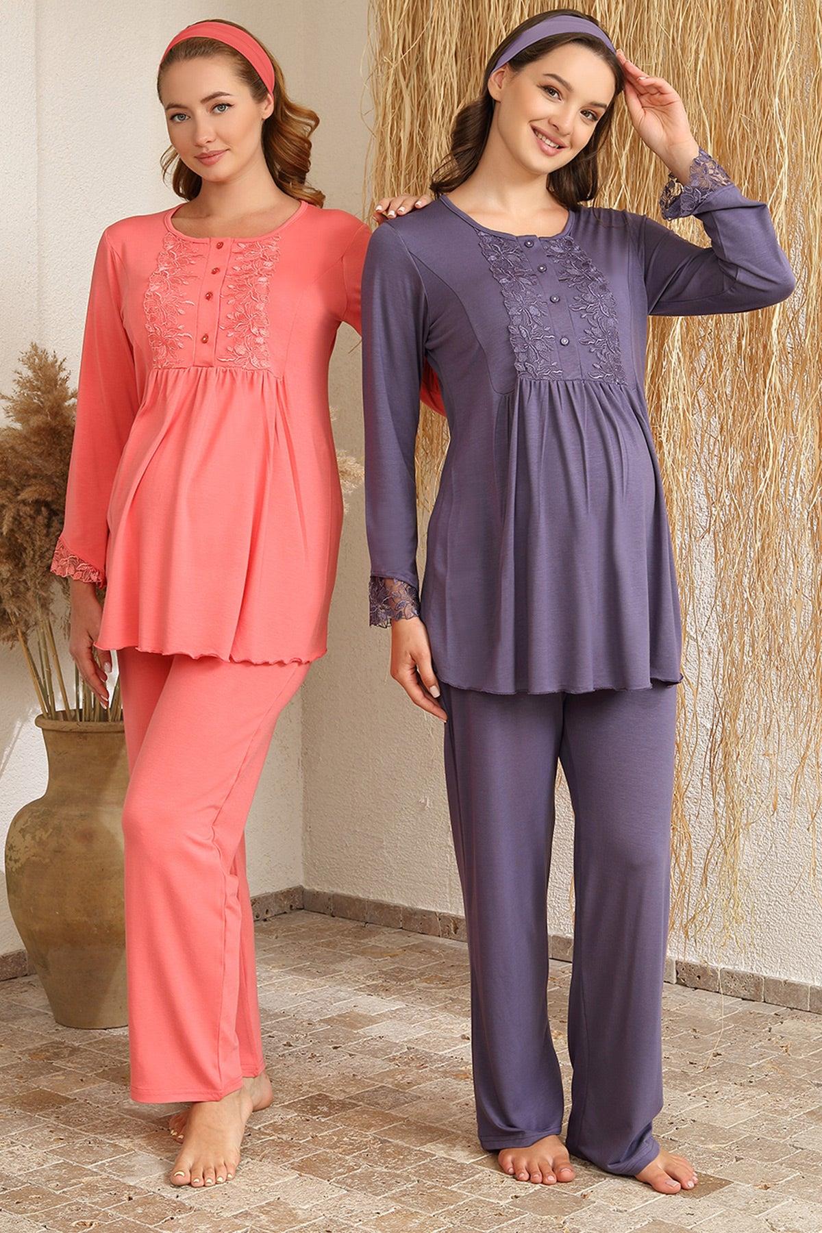 Haluk Bayram 4427PL Kolları Dantelli Lohusa Pijama Takımı