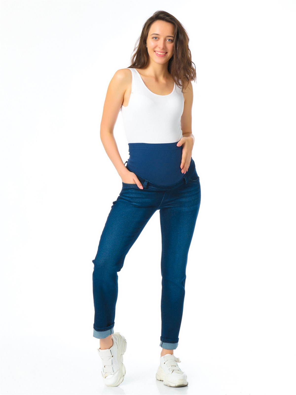 Hamile  Kot Pantolon Düz Model Şardonlu Lacivert