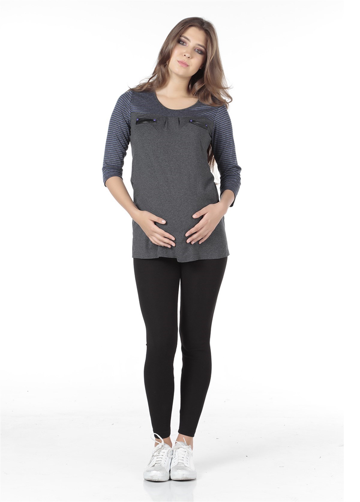 Maternity Blouse with pockets Model Blue