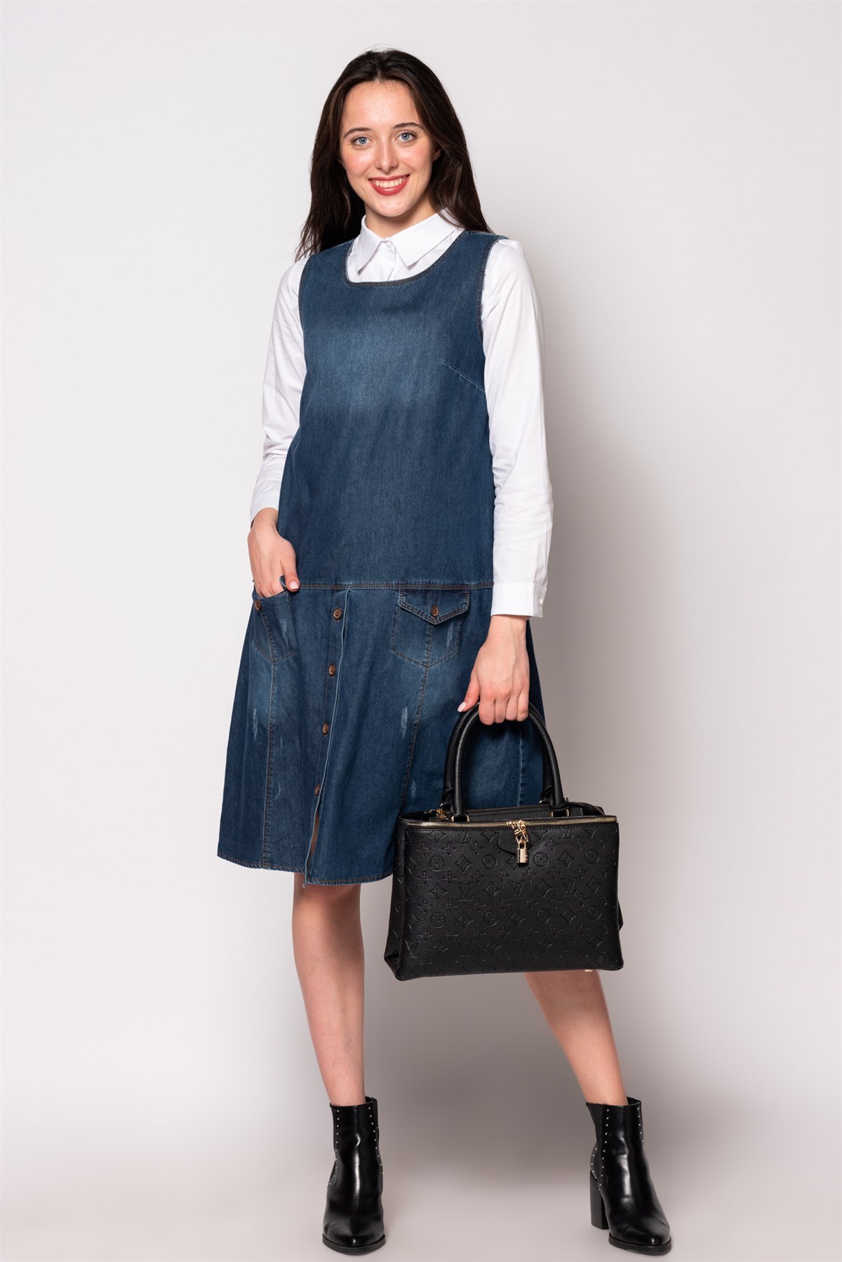 Maternity with pockets jeans Dress Blue