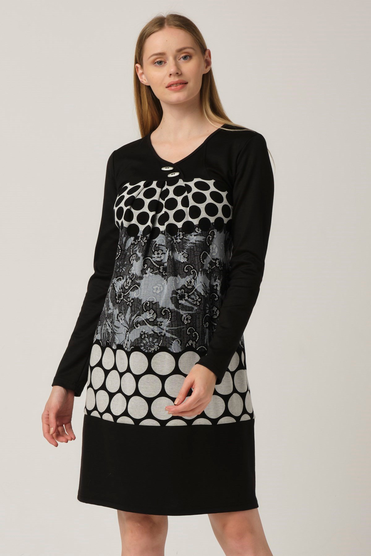 Hamile Desemli Uzun Kollu Elbise Antrasit