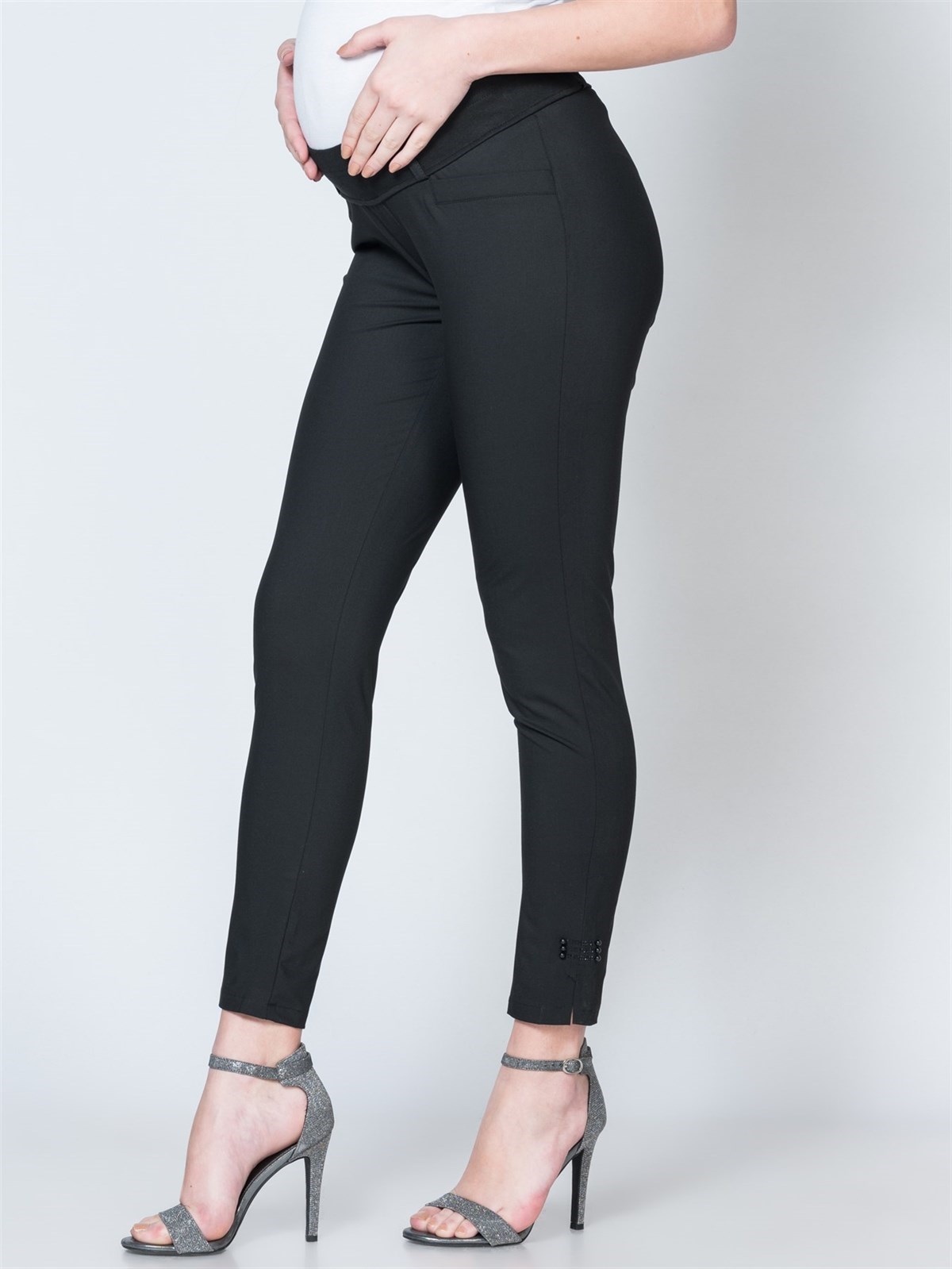 Hamile Gabardin Pantolon Ribanalı Düz Model Siyah