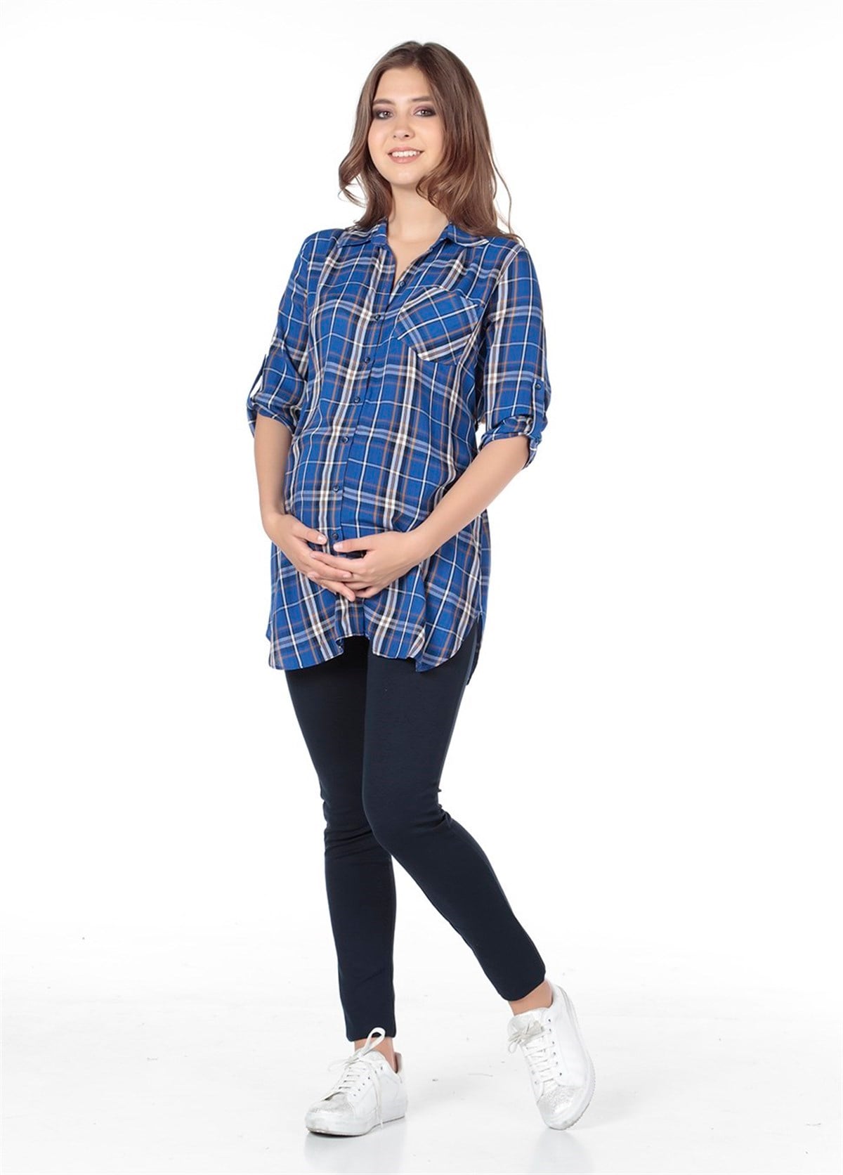 Hamile Gömlek Ekose Desen Model Saks