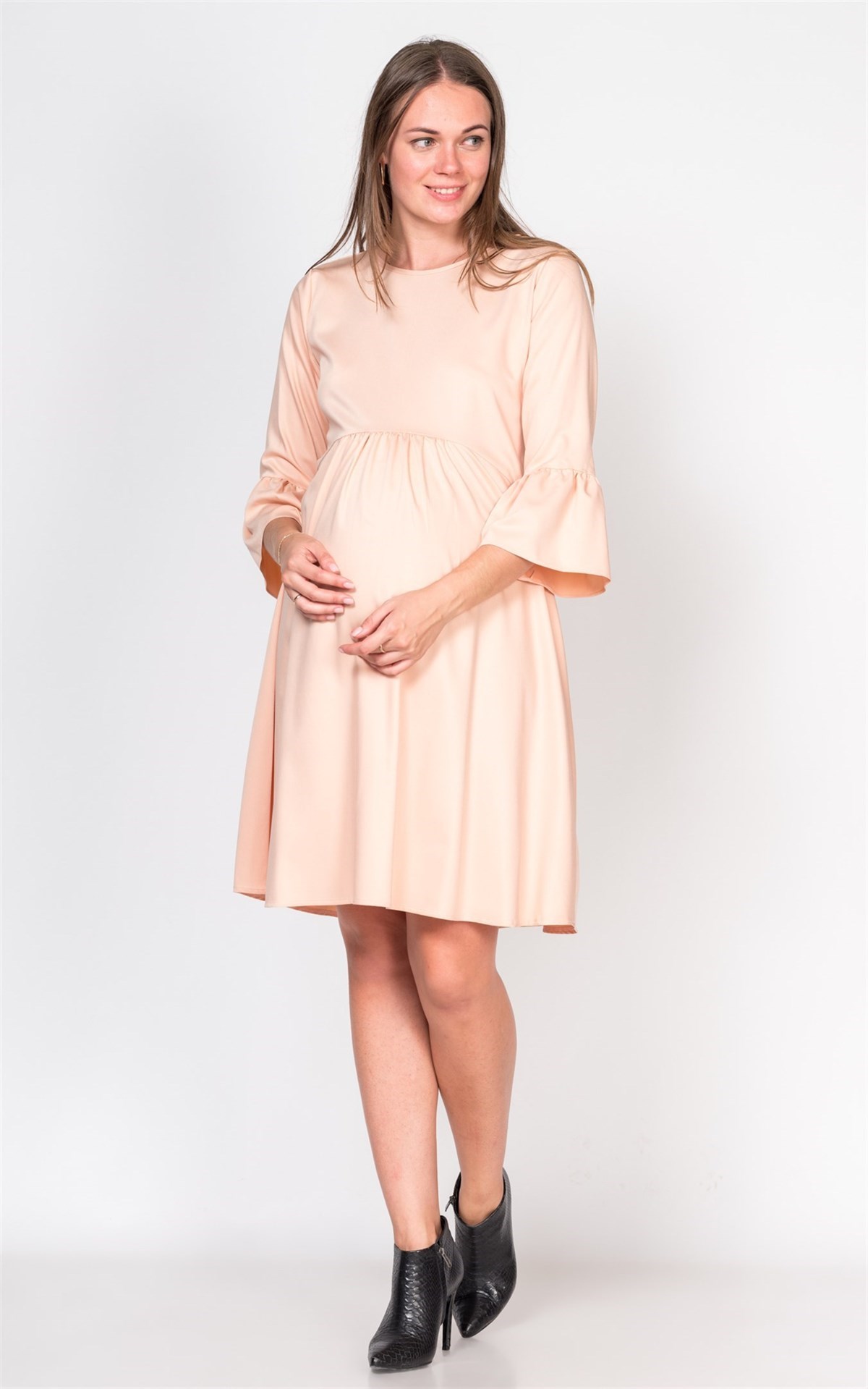 Maternity Casual Dress Wide Sleeve Salmon