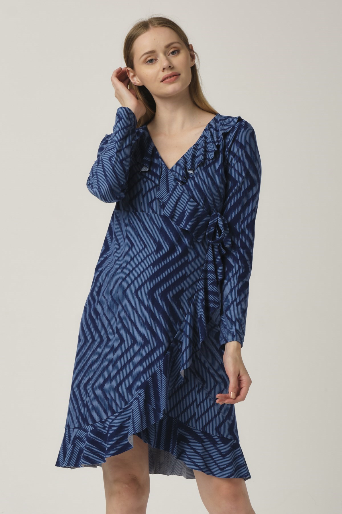 Maternity Casual Dress Zigzag Patterned Blue