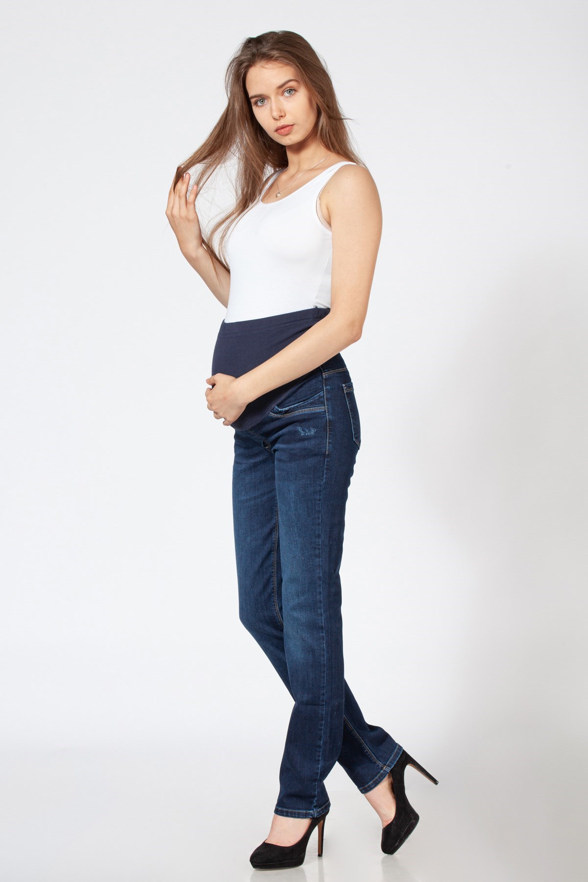 Hamile Jeans Kot Pantolon Düz Paça Ve Model Mavi