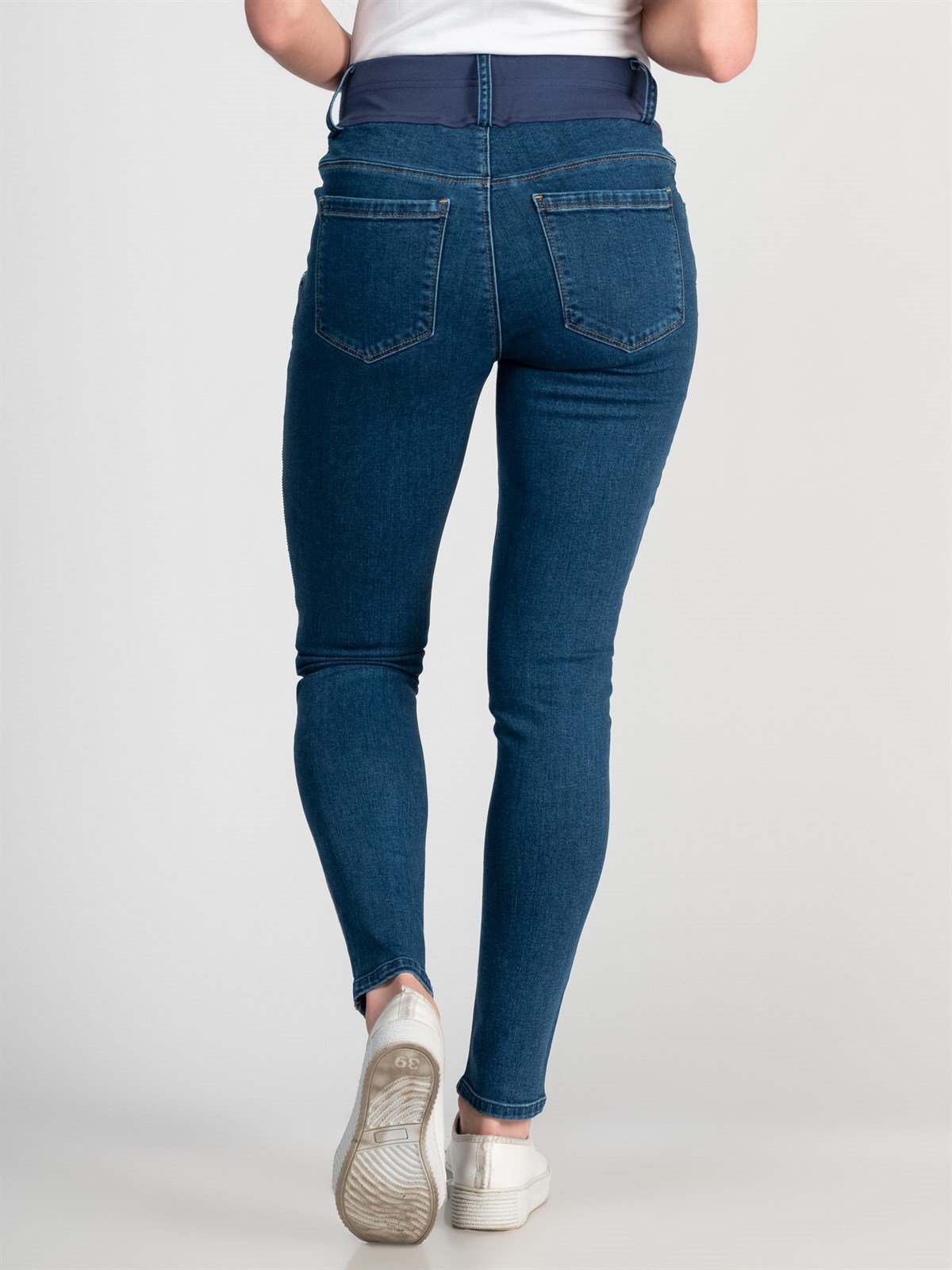 Hamile Kot Pantolon Dar Paça Yan Çizgili Mavi