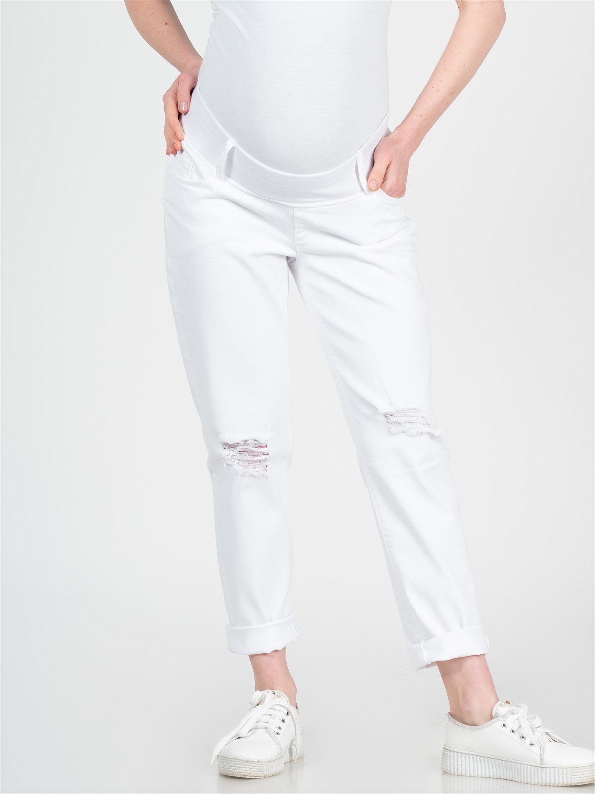 Maternity Jeans Knee Ripped white white
