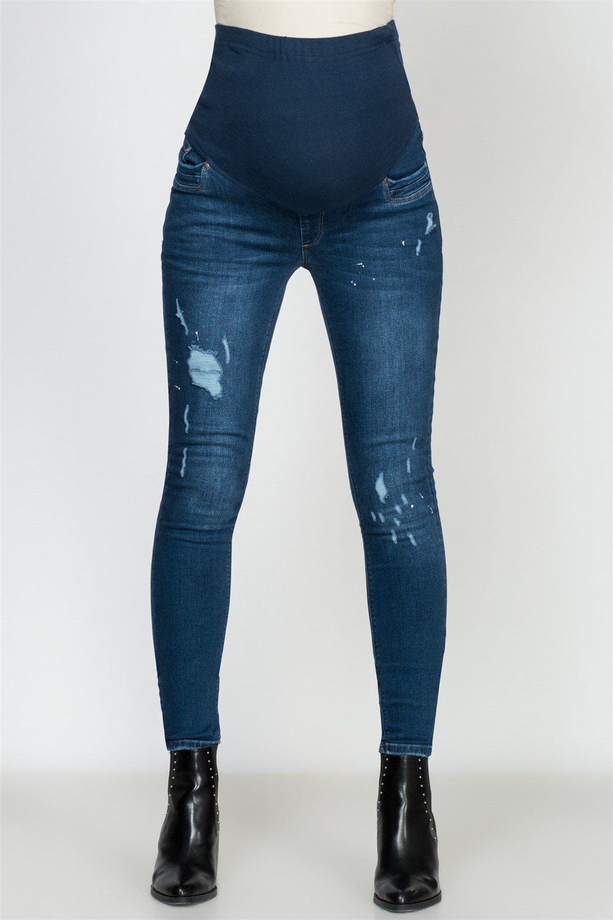 Hamile Kot Pantolon Karışık Yırtıklı Model Mavi