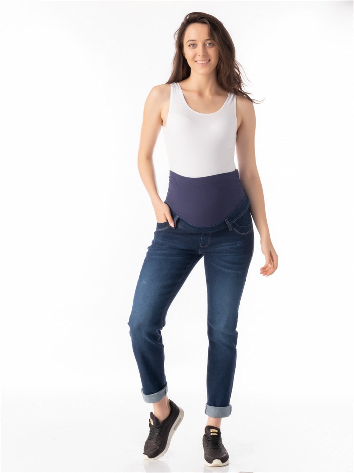 Hamile Kot Pantolon Mom Fit Lacivert