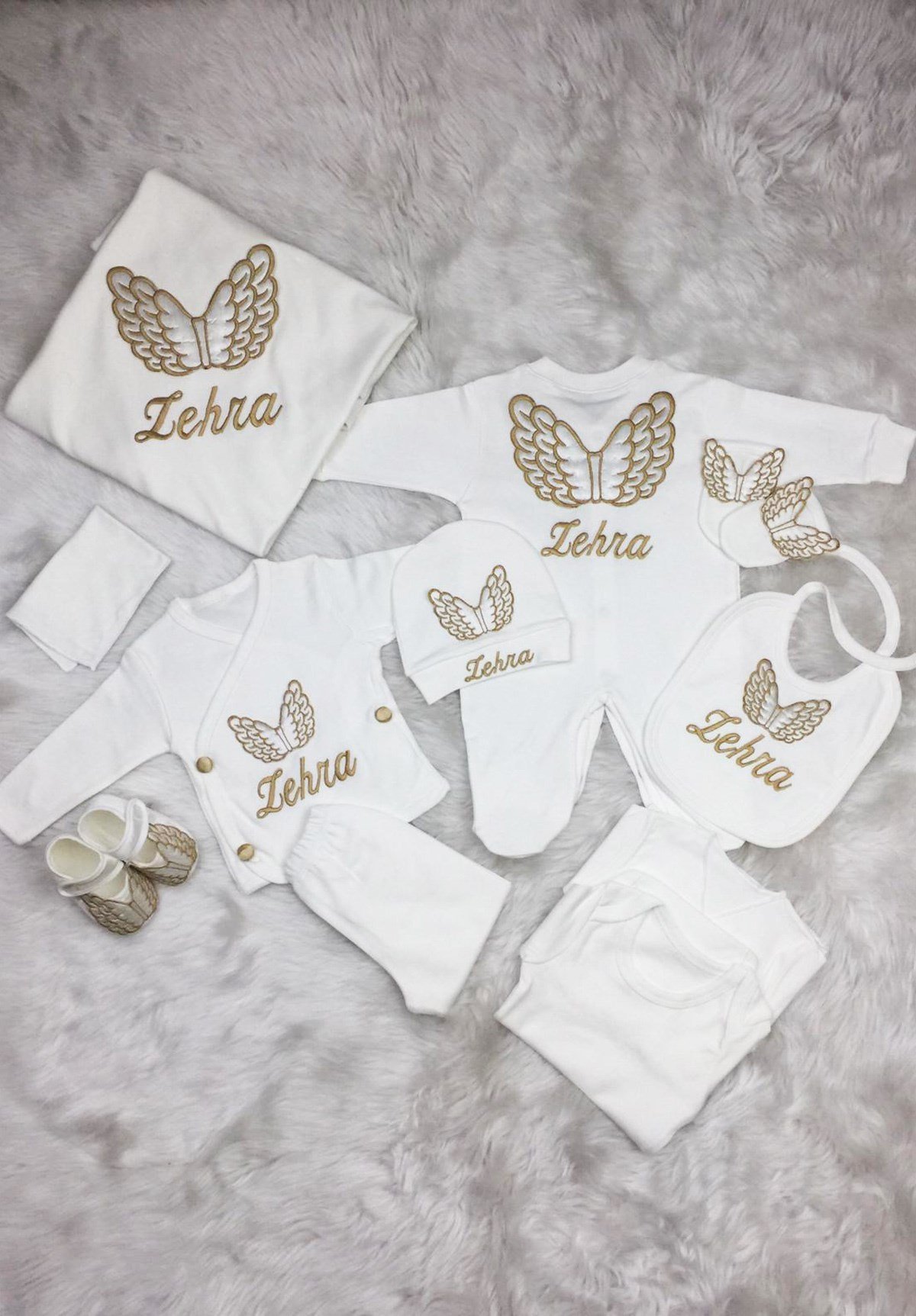 İsme Özel Atom Kanat İşlemli Ayyakkabı ve 10'lu Bebek Seti-LH1142