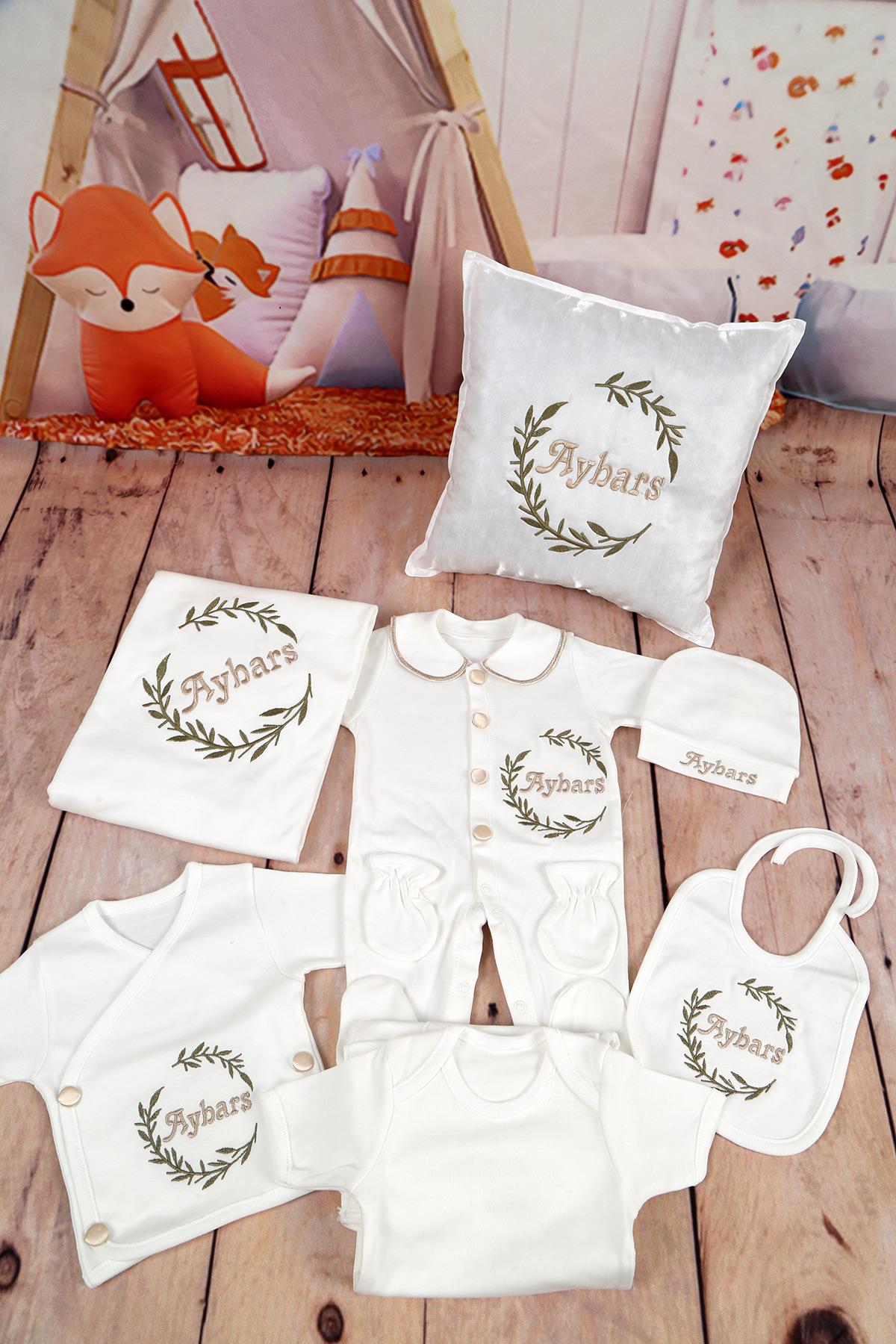 İsme Özel Desen Nakışlı 11li Yastıklı Hastane Çıkış Seti