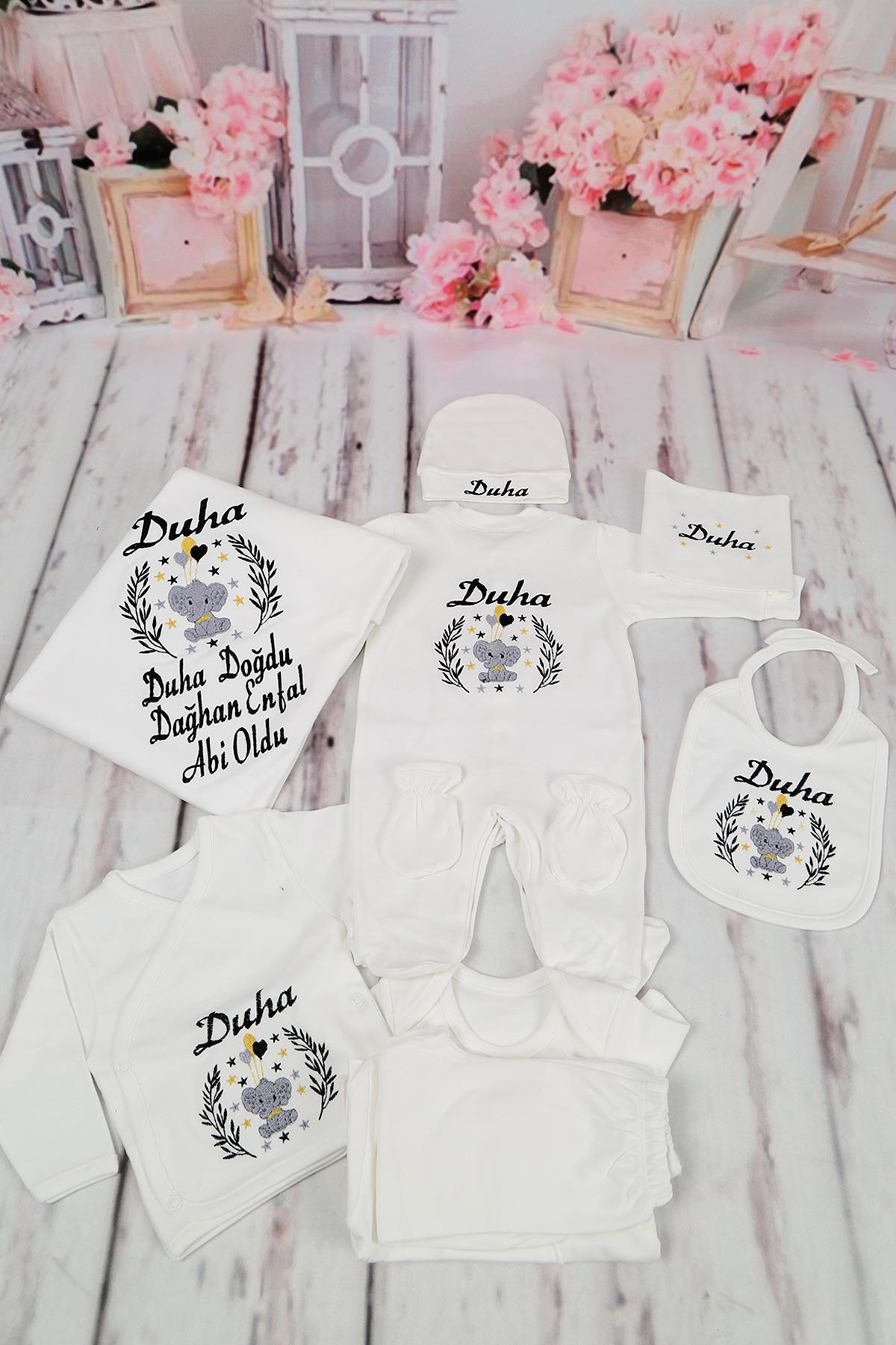 İsme Özel Fil Yıldız Balon Figür Nakışlı 10lu Hastane Çıkış Set