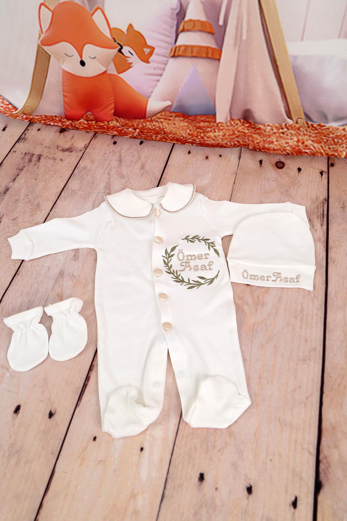 İsme Özel Gold Yaka Detaylı Hastane Çıkışı 3'lü set