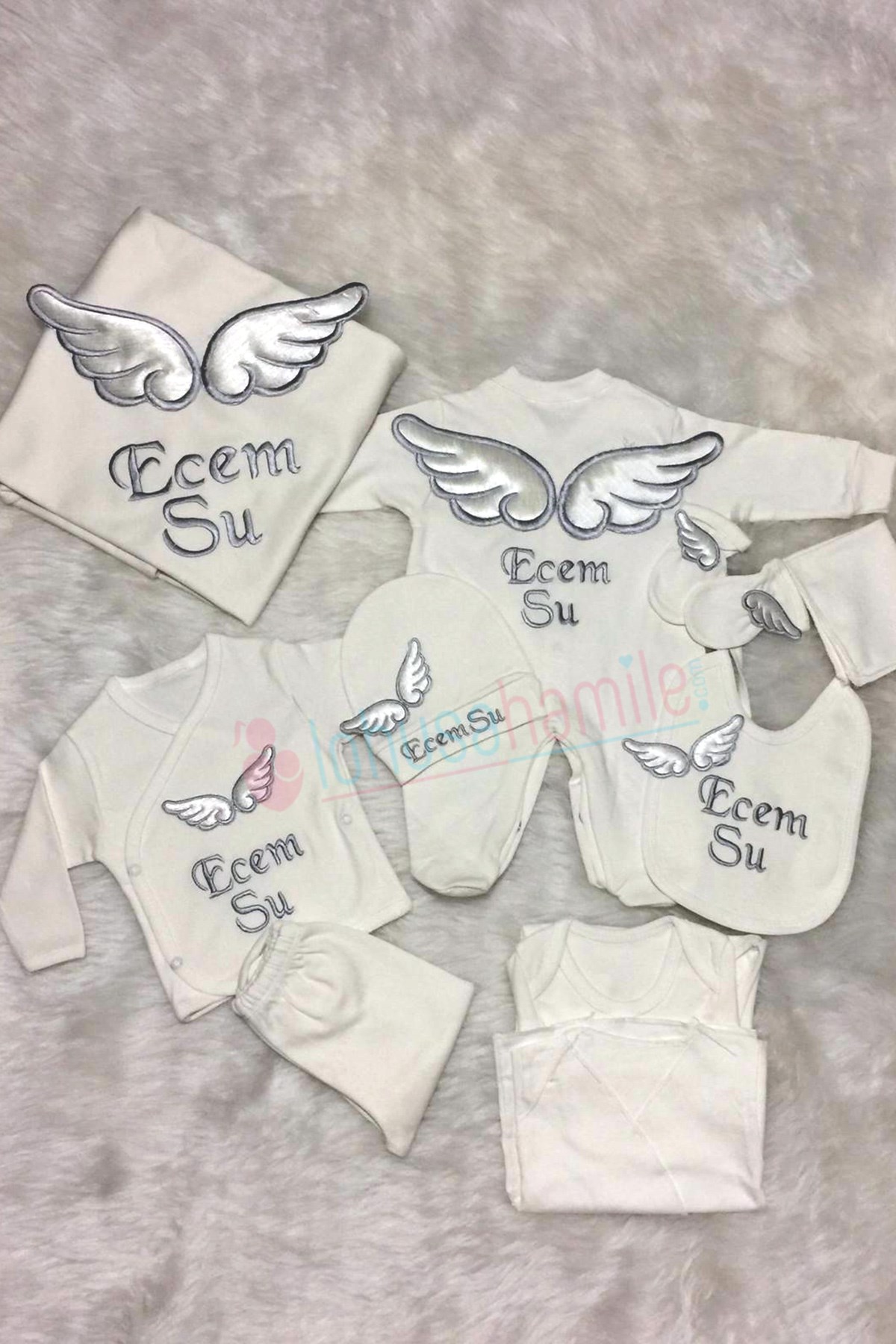 Personalized Grey Wing Embroidered 10 Pieces Baby Rompers Set-1051