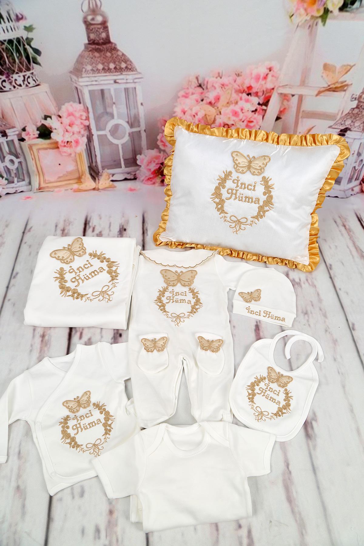 İsme Özel Kelebek Nakışlı 11li Hastane Çıkış Set