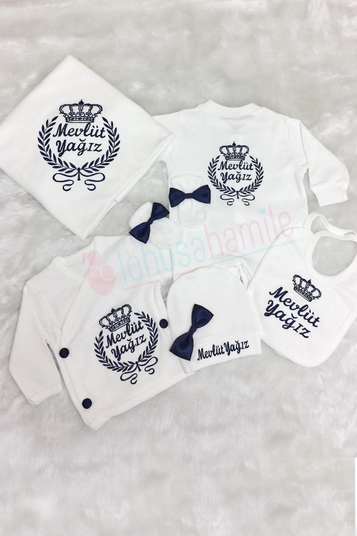 Personalized Navy Blue Crown Embroidered 10 Piece Set-1008